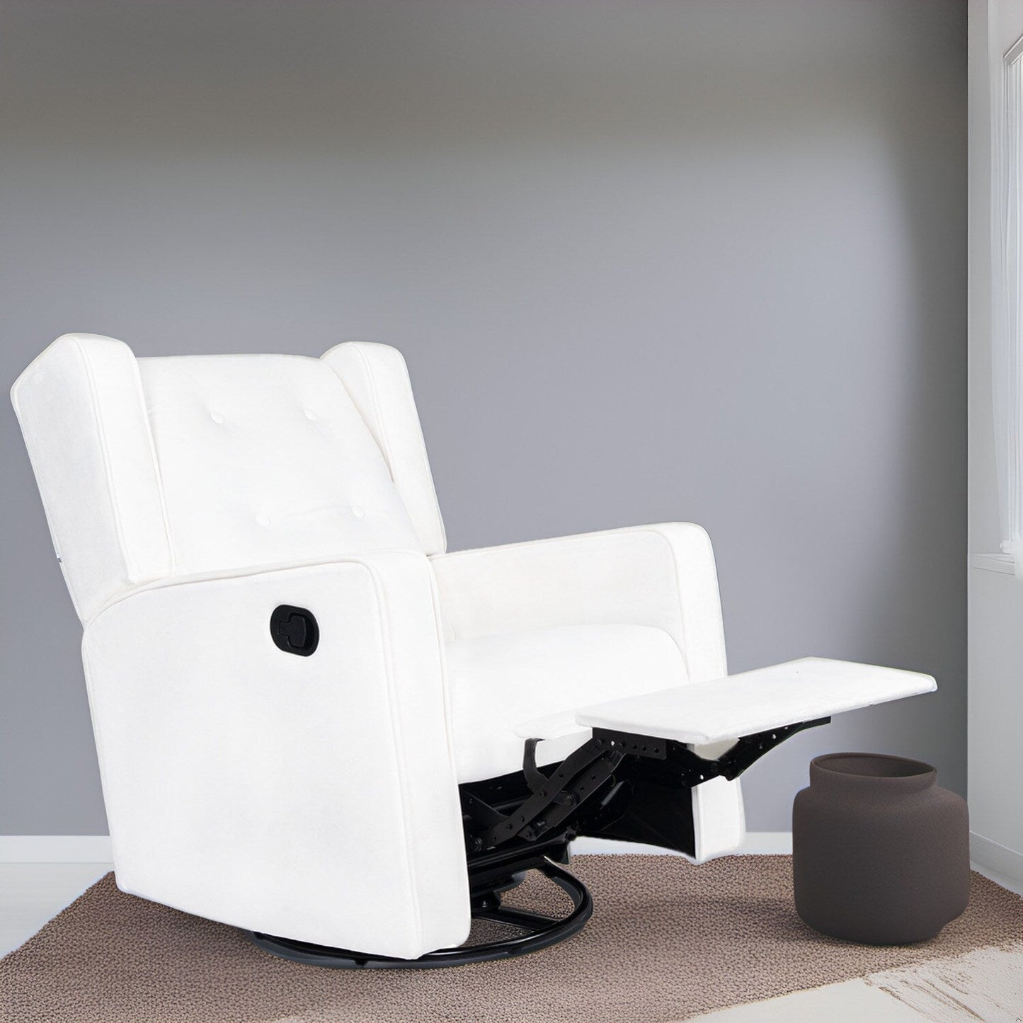 Fauteuil inclinable pivotant Octavia en microfibre et bois massif, pour salon et chambre à coucher