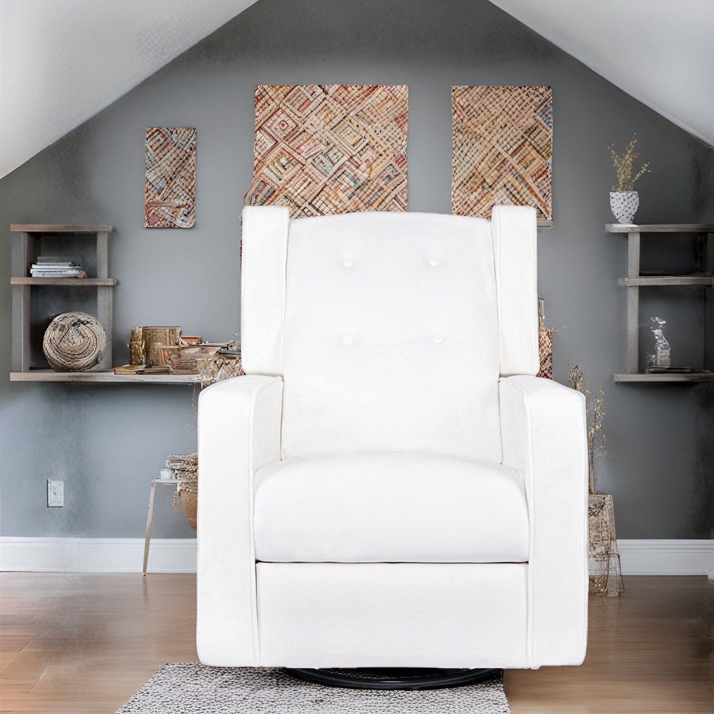 Fauteuil inclinable pivotant Octavia en microfibre et bois massif, pour salon et chambre à coucher
