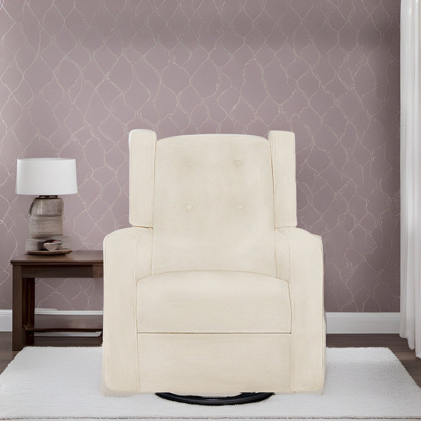 Fauteuil inclinable pivotant Octavia en microfibre et bois massif, pour salon et chambre à coucher