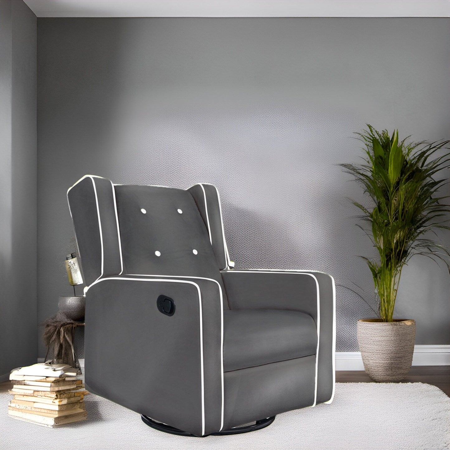 Fauteuil inclinable pivotant Octavia en microfibre et bois massif, pour salon et chambre à coucher