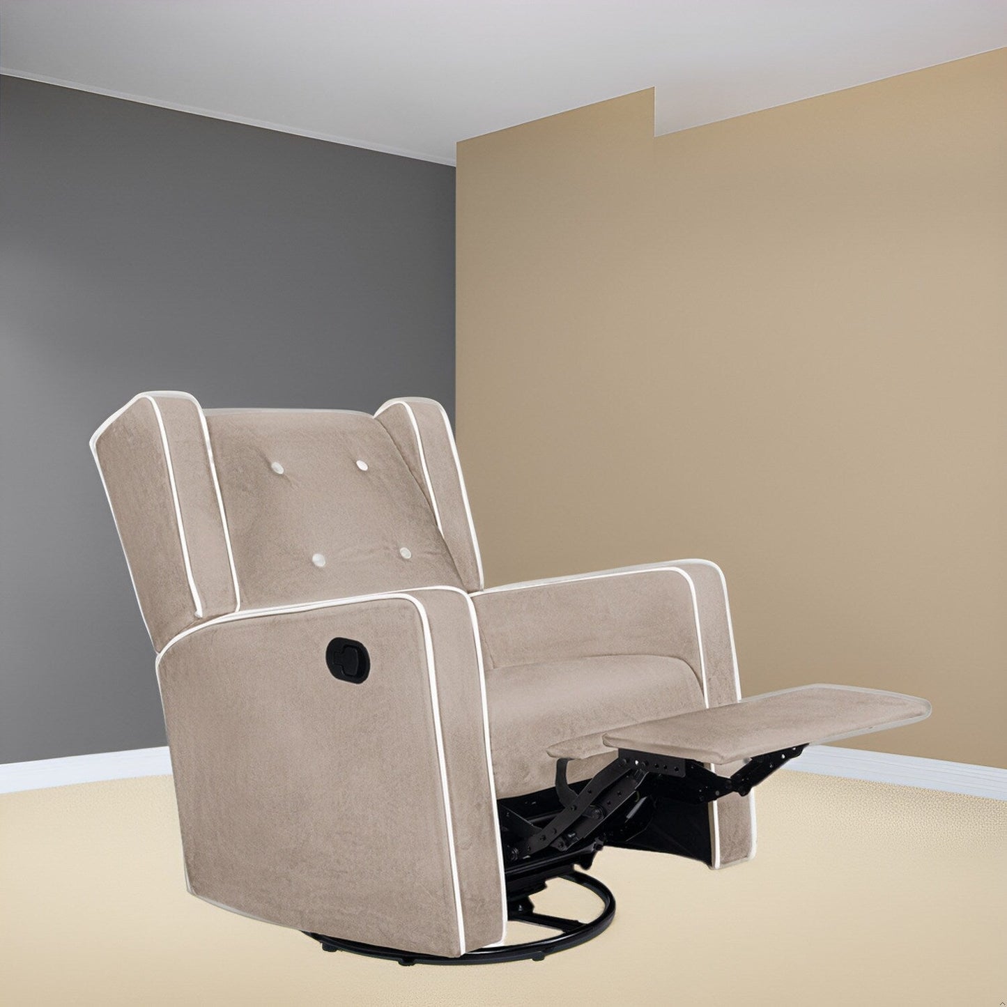 Fauteuil inclinable pivotant Octavia en microfibre et bois massif, pour salon et chambre à coucher