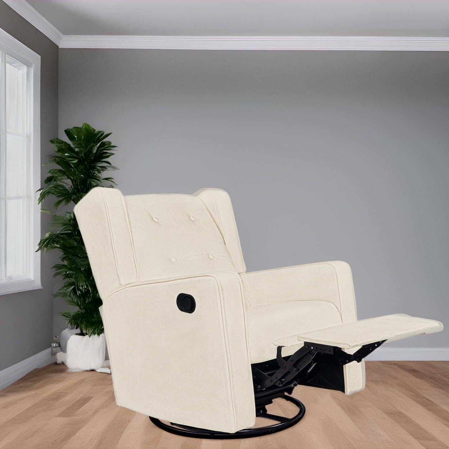 Fauteuil inclinable pivotant Octavia en microfibre et bois massif, pour salon et chambre à coucher