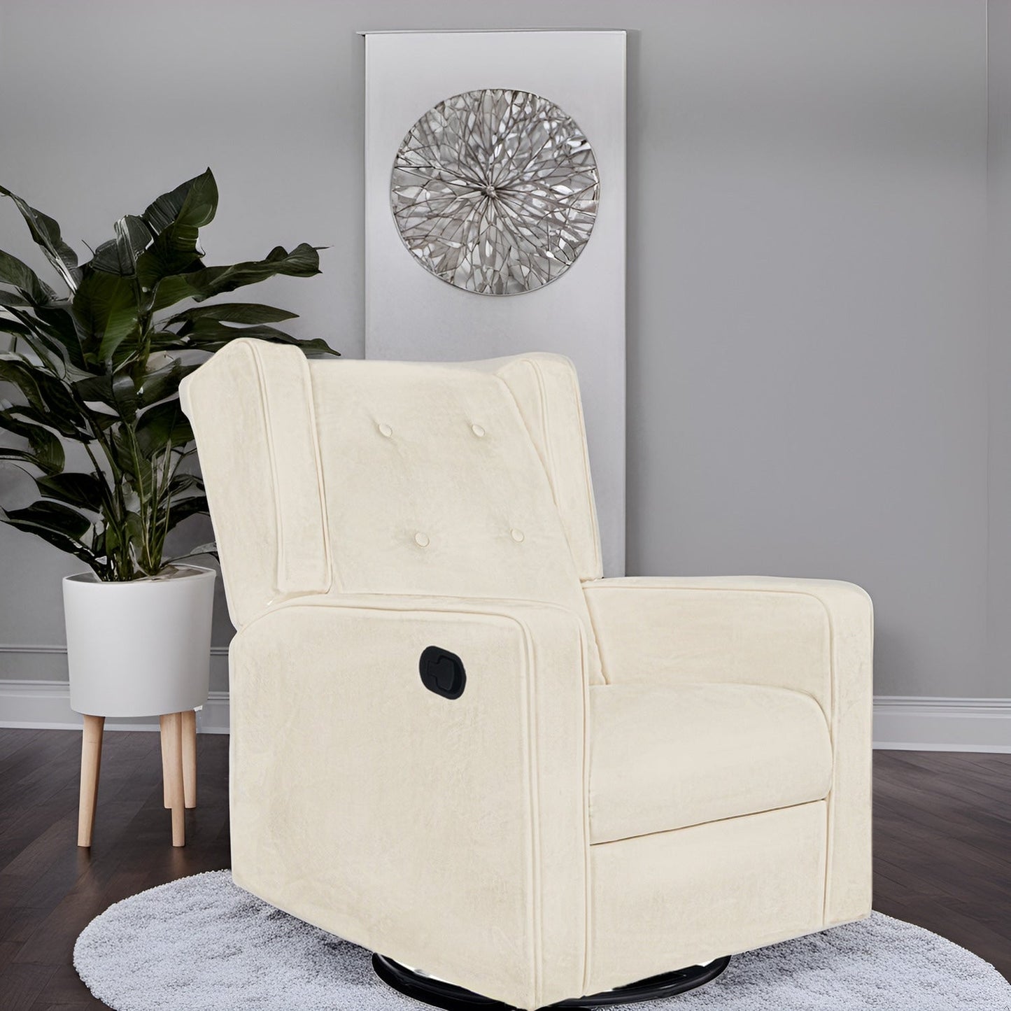 Fauteuil inclinable pivotant Octavia en microfibre et bois massif, pour salon et chambre à coucher