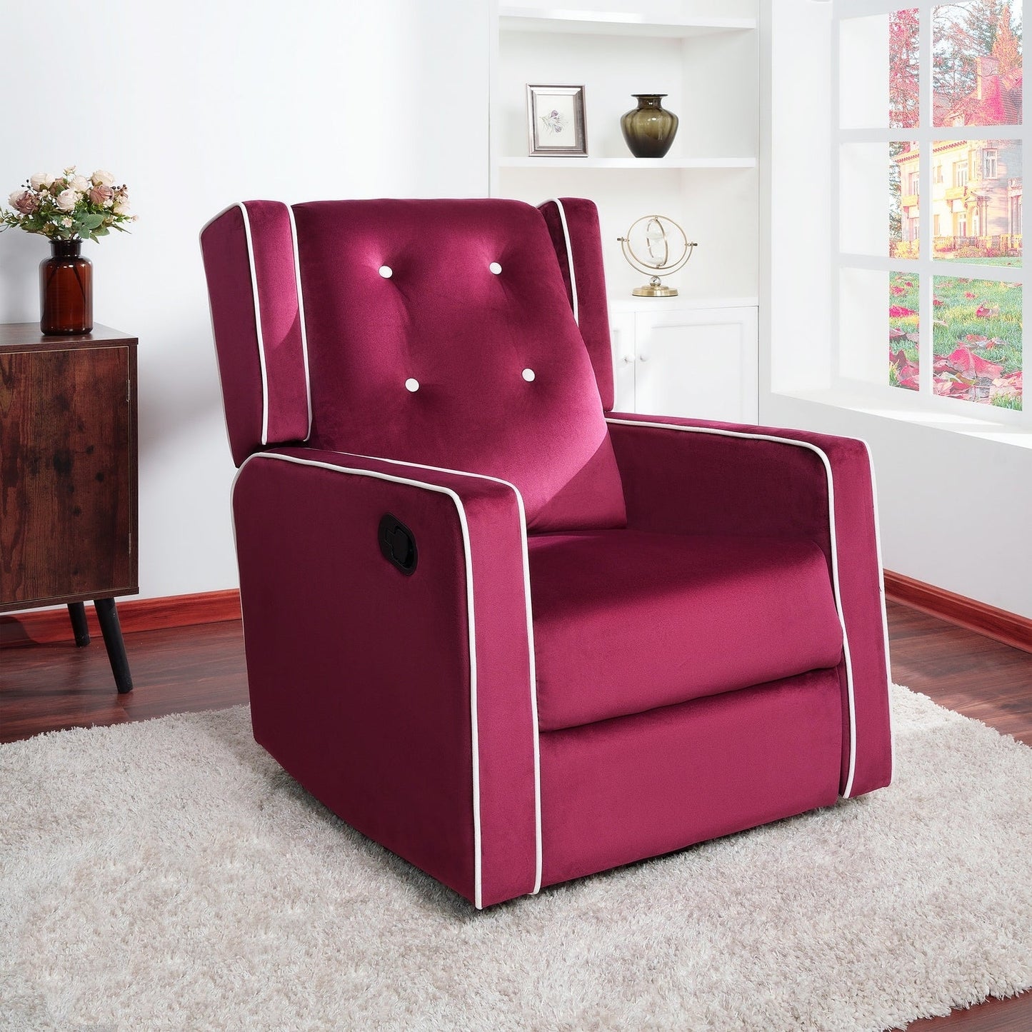 Fauteuil inclinable pivotant Octavia en microfibre et bois massif, pour salon et chambre à coucher