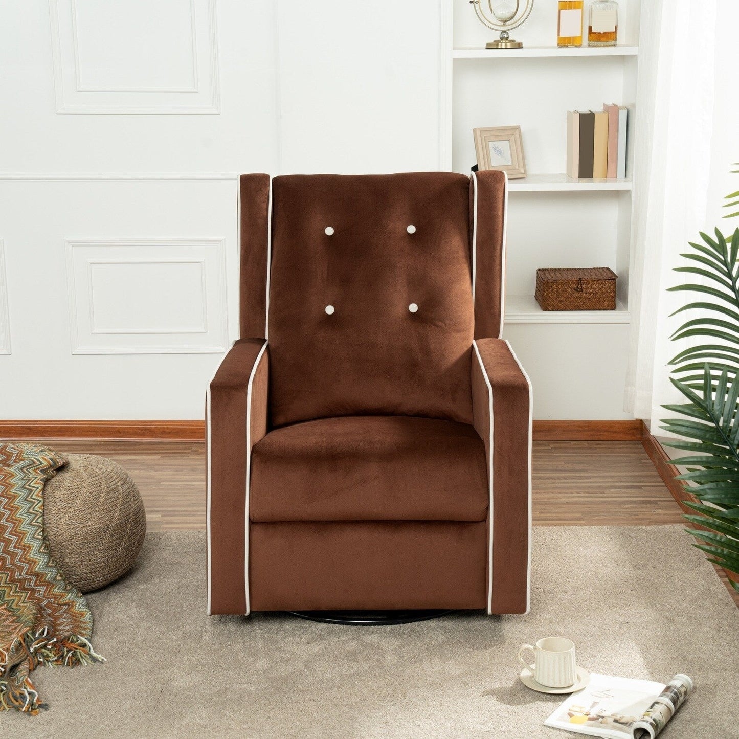 Fauteuil inclinable pivotant Octavia en microfibre et bois massif, pour salon et chambre à coucher