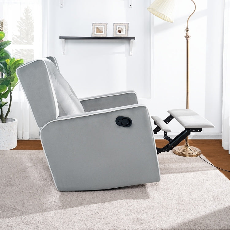 Fauteuil inclinable pivotant Octavia en microfibre et bois massif, pour salon et chambre à coucher