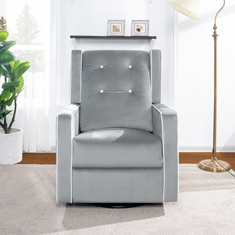 Fauteuil inclinable pivotant Octavia en microfibre et bois massif, pour salon et chambre à coucher