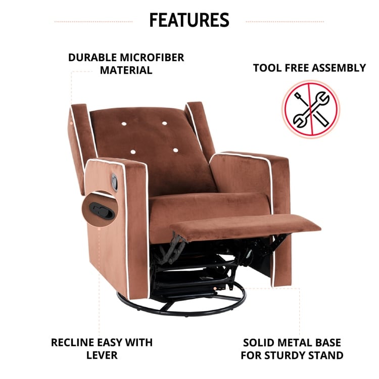 Fauteuil inclinable pivotant Octavia en microfibre et bois massif, pour salon et chambre à coucher