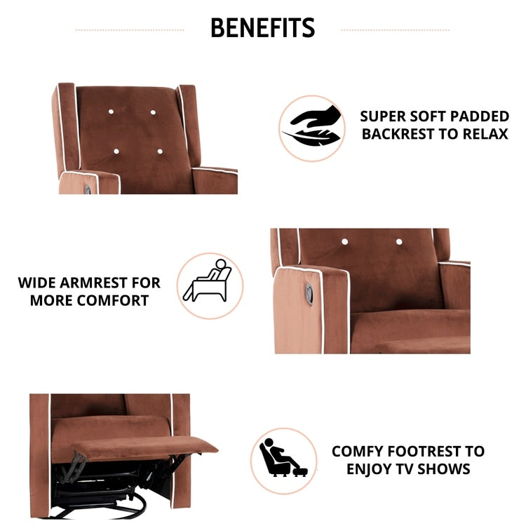 Fauteuil inclinable pivotant Octavia en microfibre et bois massif, pour salon et chambre à coucher