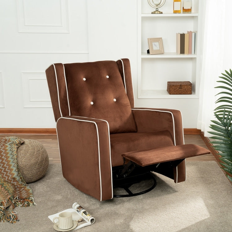 Fauteuil inclinable pivotant Octavia en microfibre et bois massif, pour salon et chambre à coucher