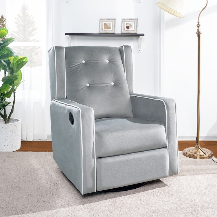 Fauteuil inclinable pivotant Octavia en microfibre et bois massif, pour salon et chambre à coucher