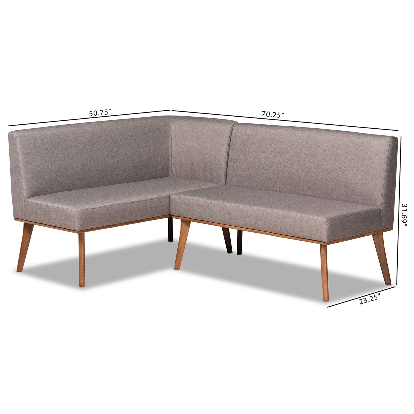 Ensemble de banquette de coin repas 2 pièces en tissu gris et bois de noyer Odessa