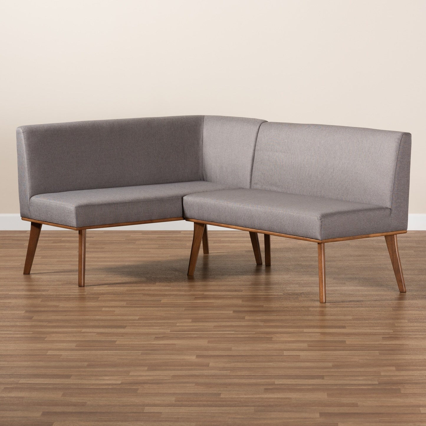 Ensemble de banquette de coin repas 2 pièces en tissu gris et bois de noyer Odessa