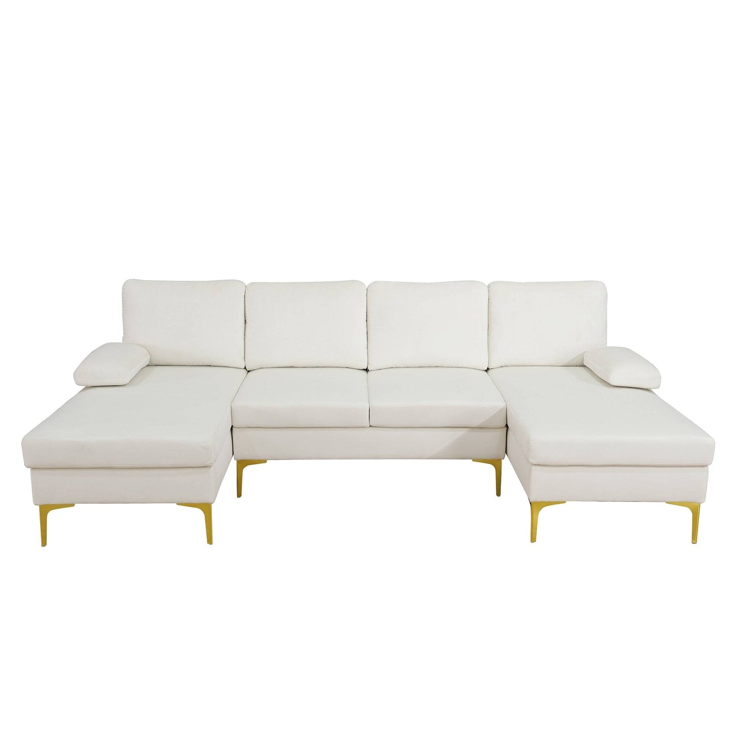 Ensemble de canapés de salon 3 pièces en forme de U en tissu blanc cassé et moelleux
