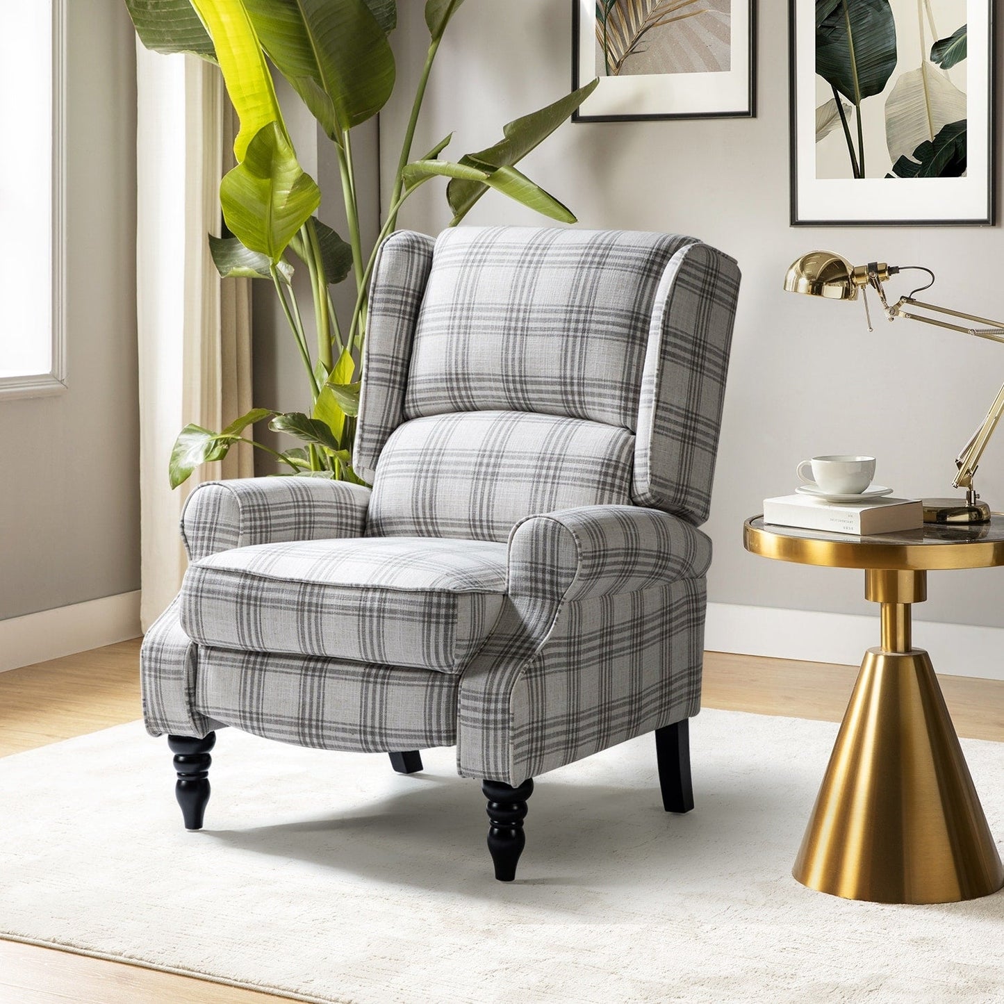 Fauteuil inclinable manuel classique rembourré Olympus avec pieds en bois massif par HULALA HOME