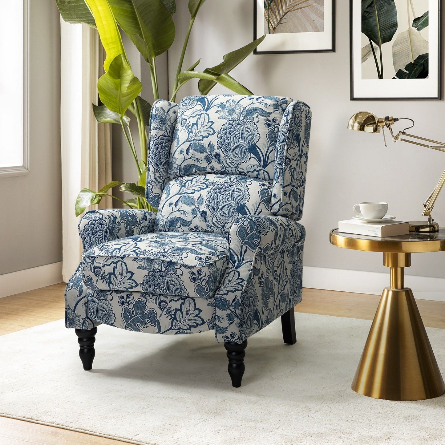 Fauteuil inclinable manuel classique rembourré Olympus avec pieds en bois massif par HULALA HOME