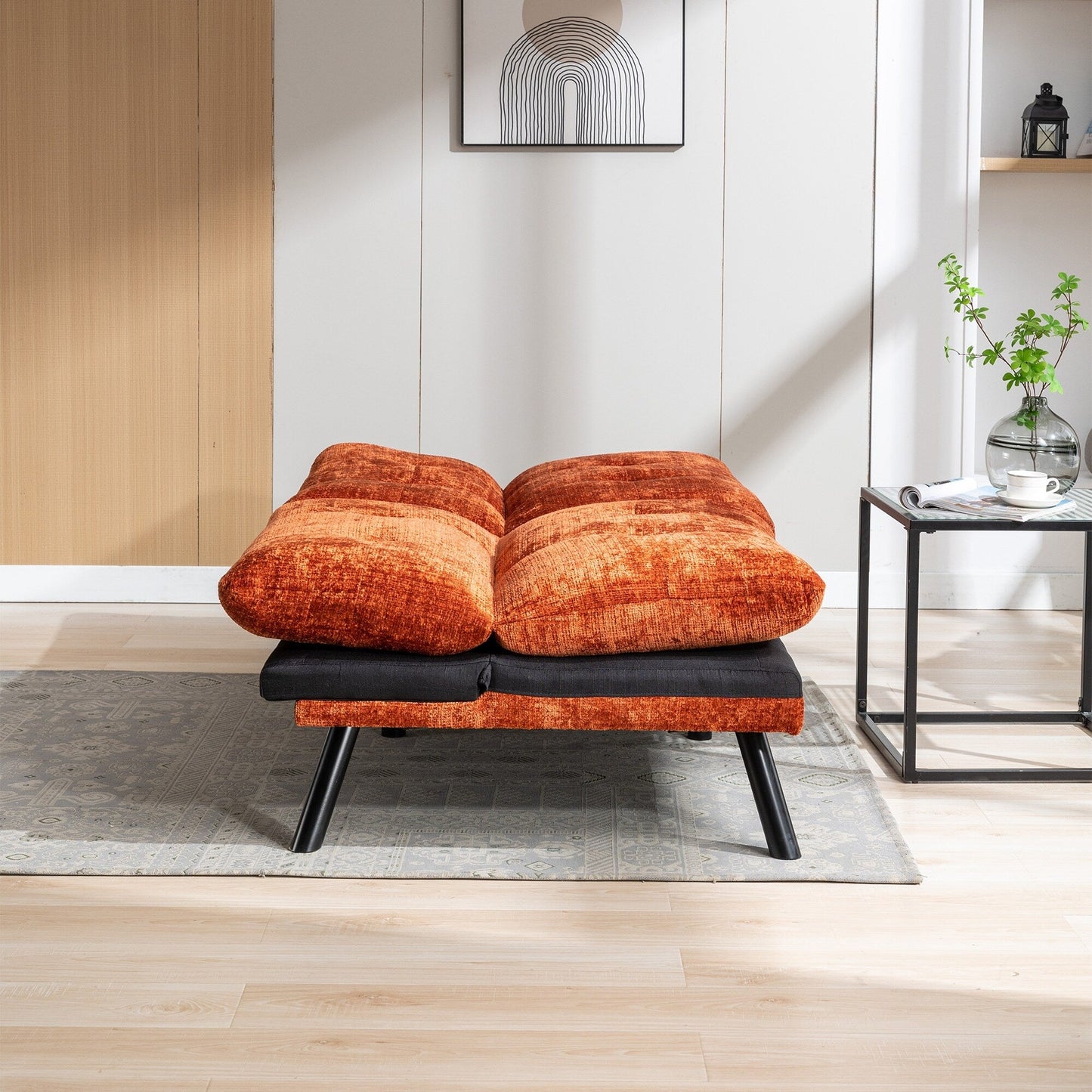 Canapé-lit convertible en chenille orange 75,6 avec pieds en métal pour salon