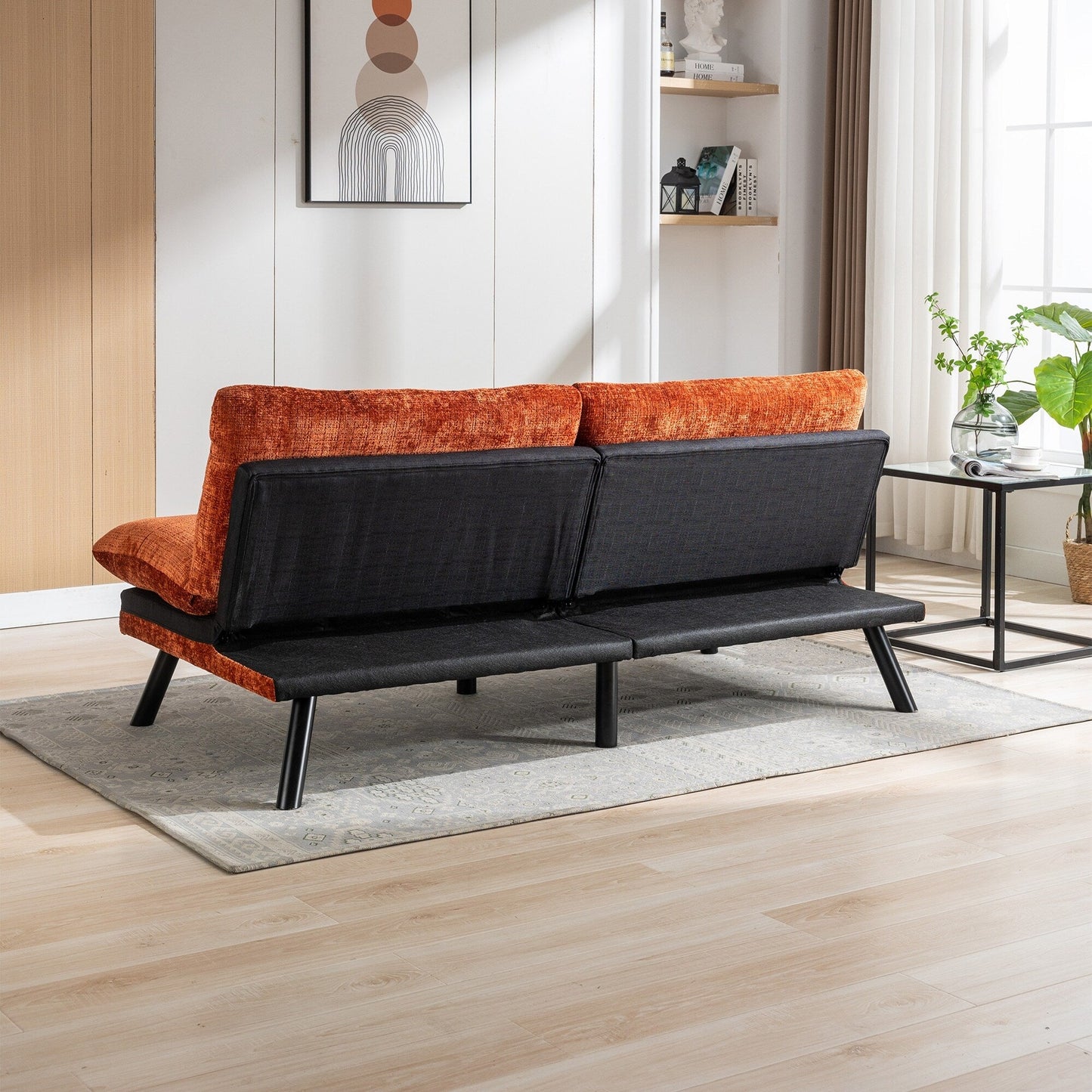 Canapé-lit convertible en chenille orange 75,6 avec pieds en métal pour salon