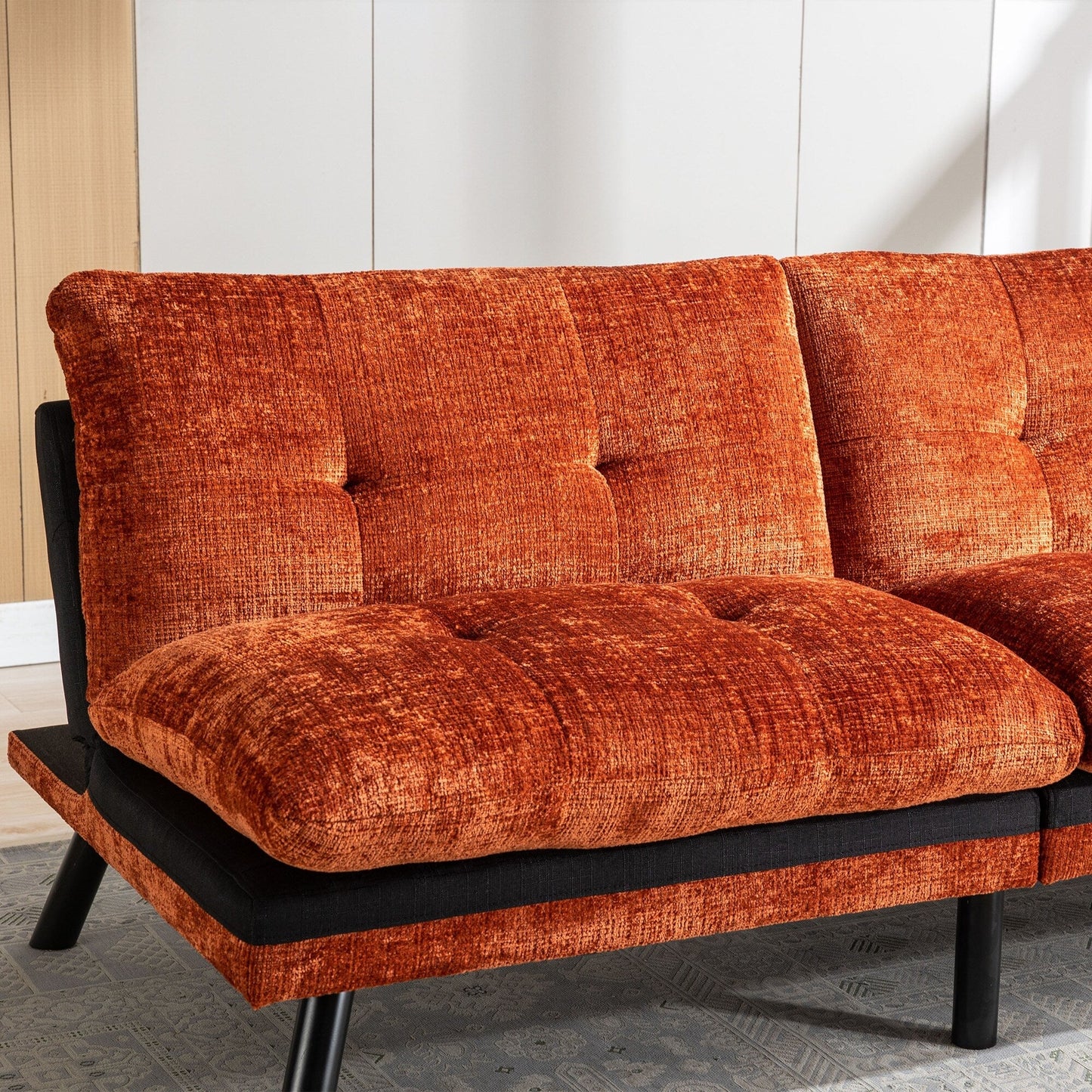 Canapé-lit convertible en chenille orange 75,6 avec pieds en métal pour salon