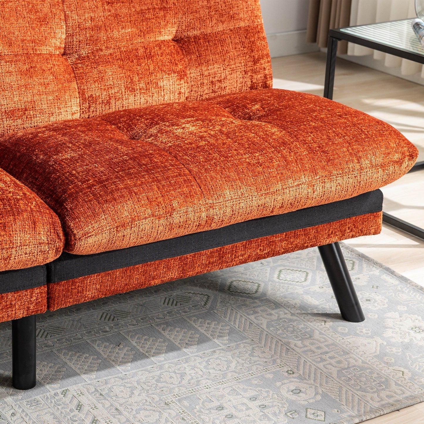 Canapé-lit convertible en chenille orange 75,6 avec pieds en métal pour salon