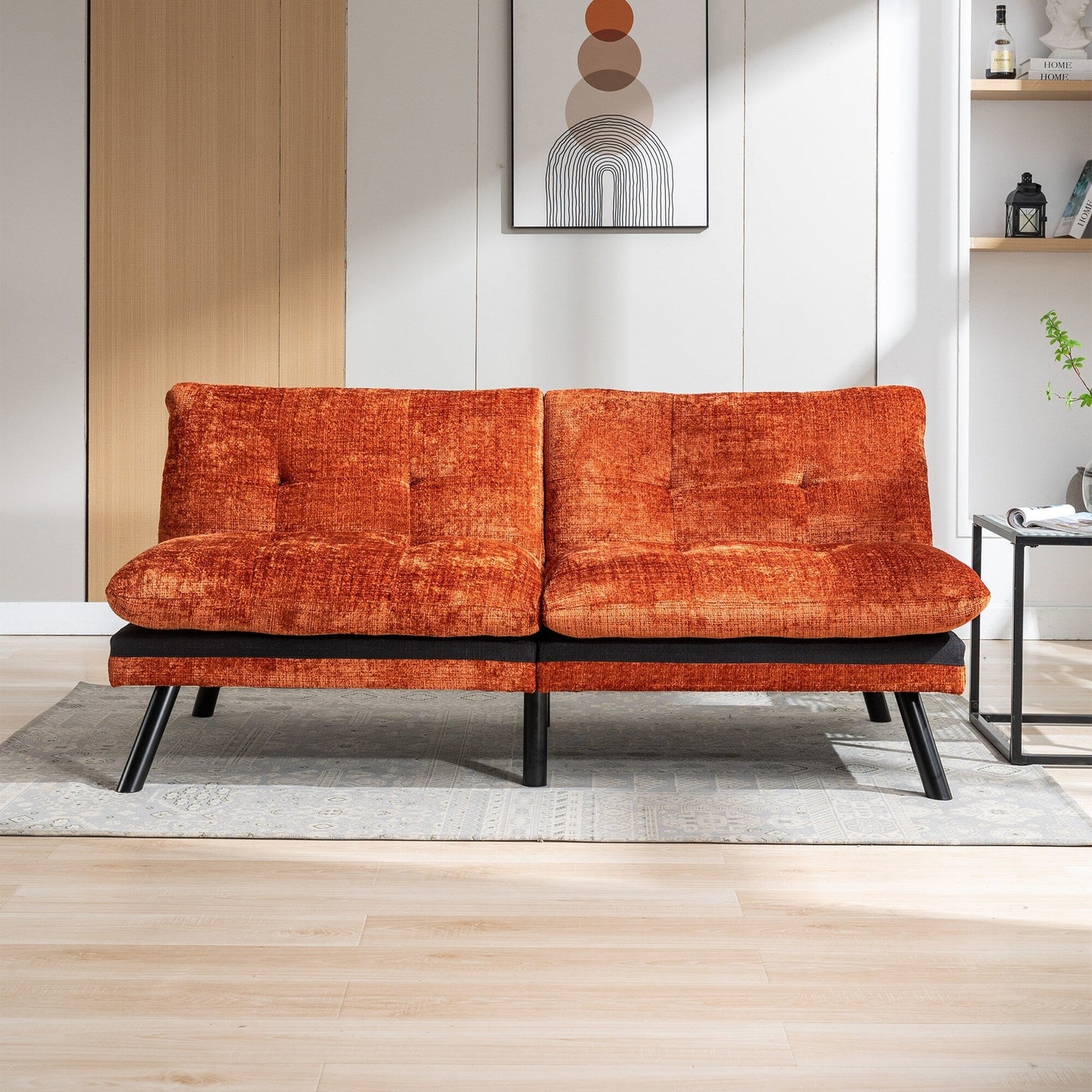 Canapé-lit convertible en chenille orange 75,6 avec pieds en métal pour salon