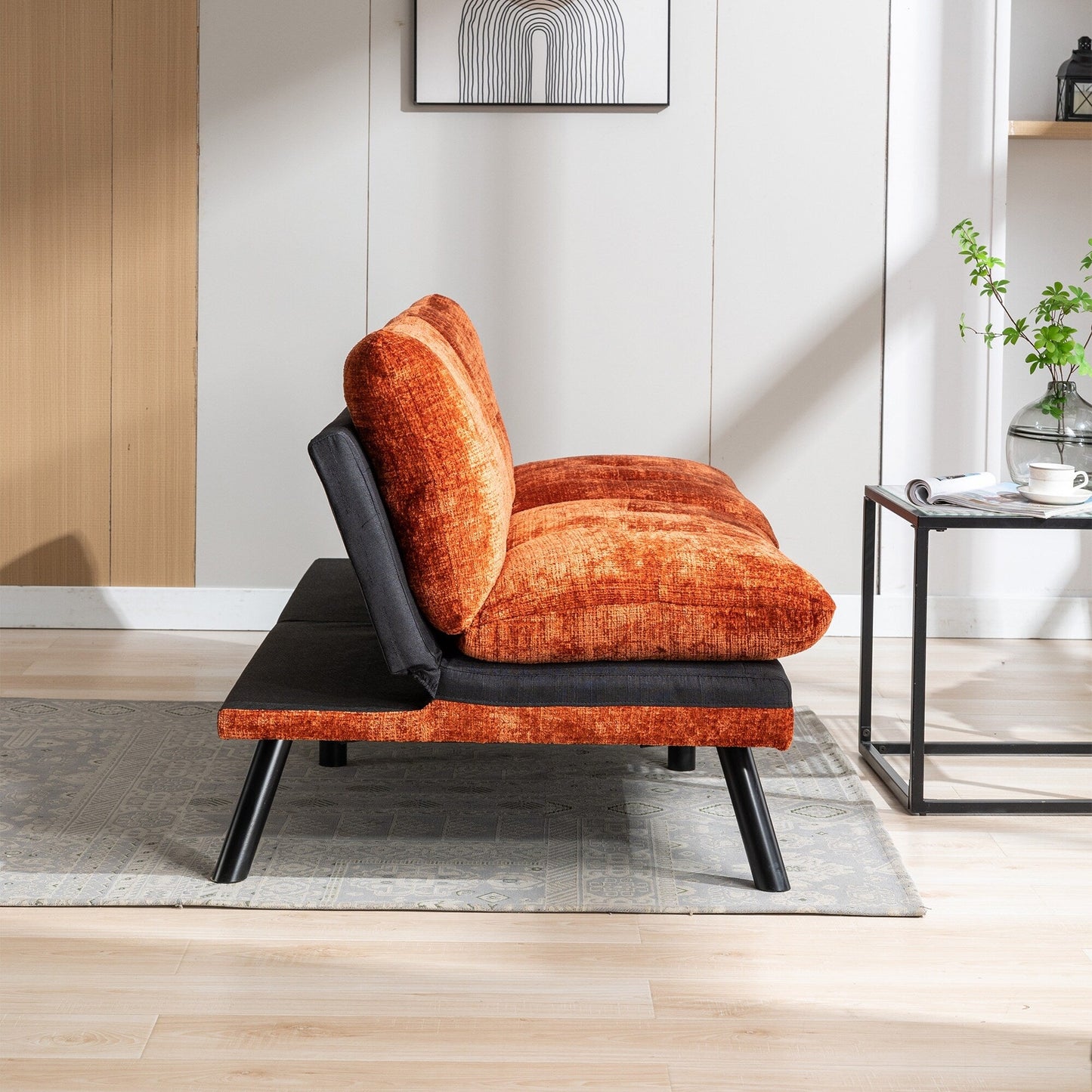 Canapé-lit convertible en chenille orange 75,6 avec pieds en métal pour salon