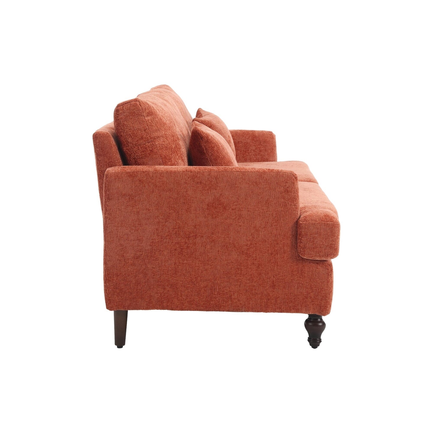 Canapé 2 places moderne en chenille orange 68,9 pouces : coussins amovibles, cadre en bois massif et pieds en bois marron