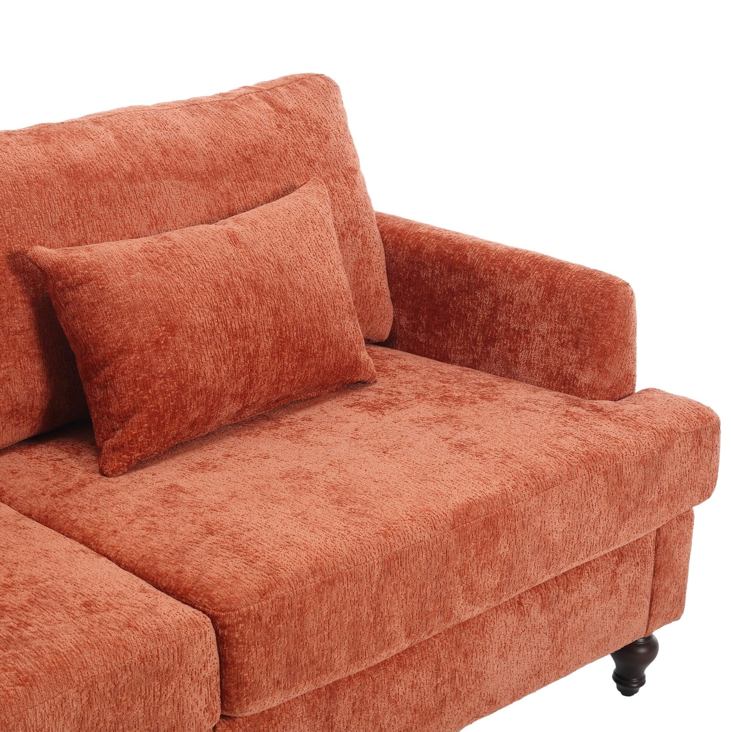 Canapé 2 places moderne en chenille orange 68,9 pouces : coussins amovibles, cadre en bois massif et pieds en bois marron