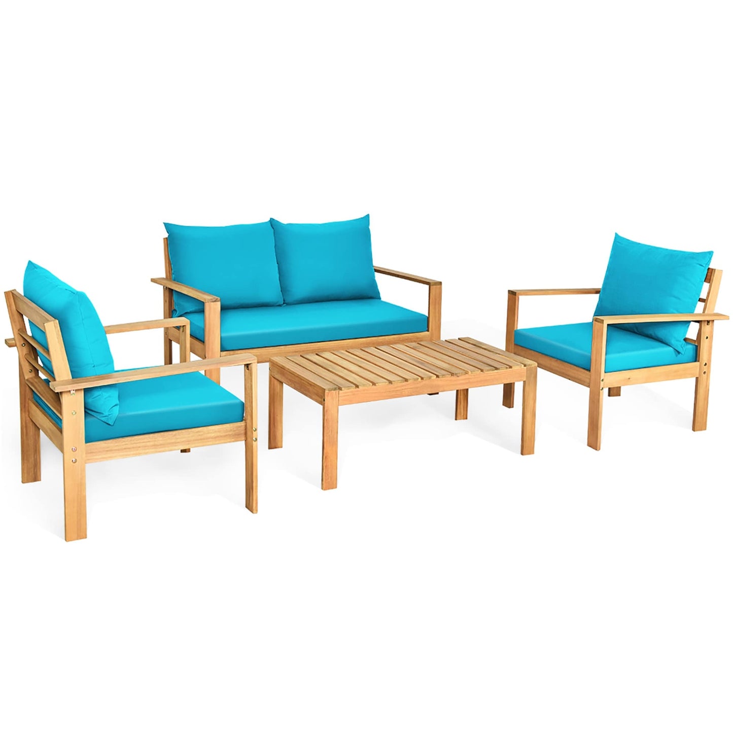 Ensemble de conversation d'extérieur 4 pièces en bois d'acacia avec canapé et table