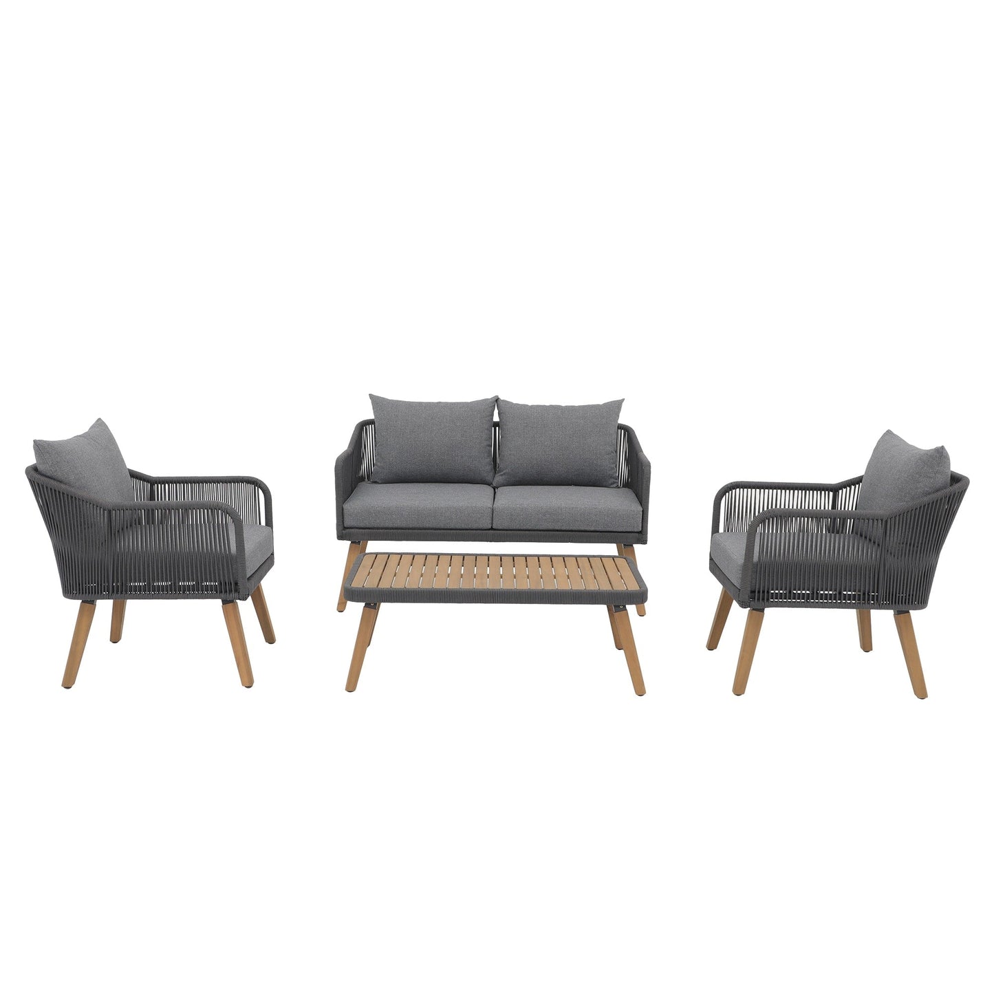 Ensemble de conversation d'extérieur 4 pièces en corde avec coussins