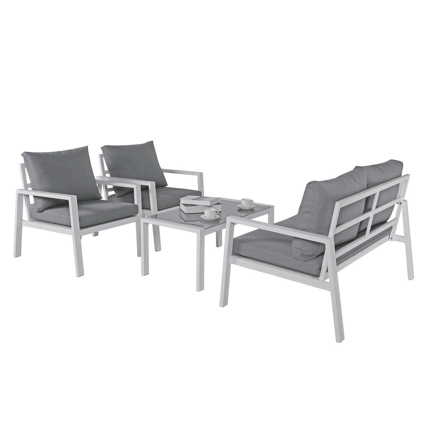 Ensemble de conversation d'extérieur 4 pièces en aluminium rembourré
