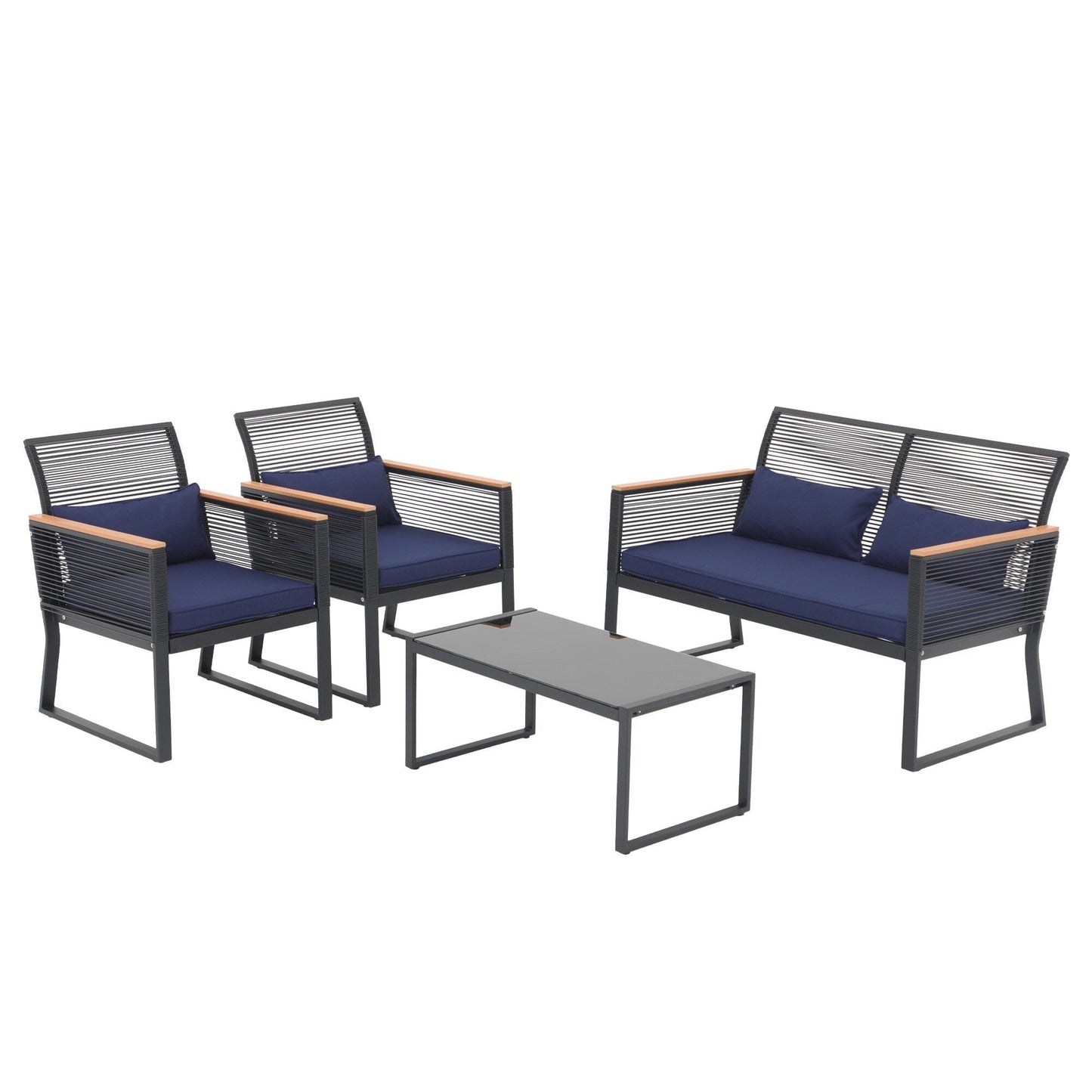 Ensemble de conversation extérieur en osier 4 pièces pour patio