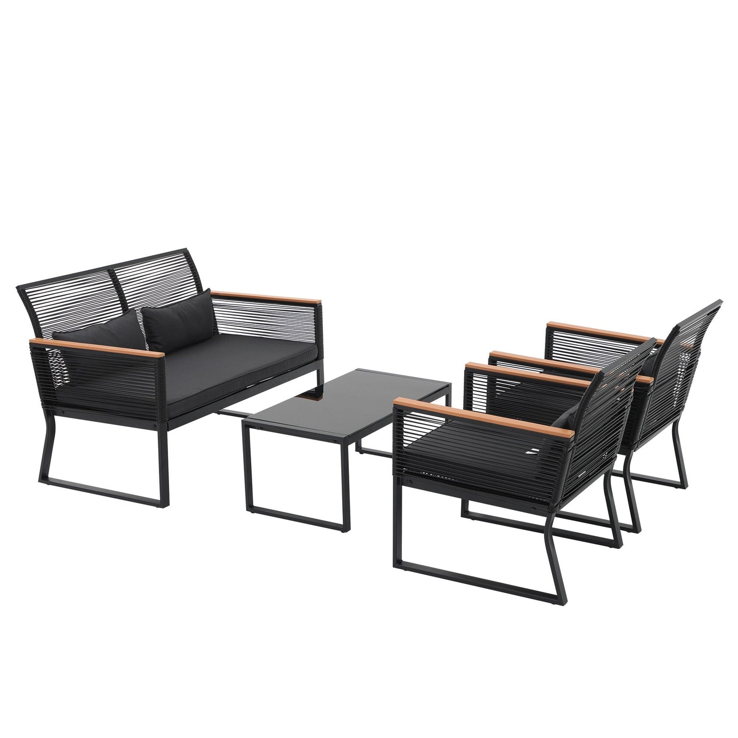 Ensemble de conversation extérieur en osier 4 pièces pour patio