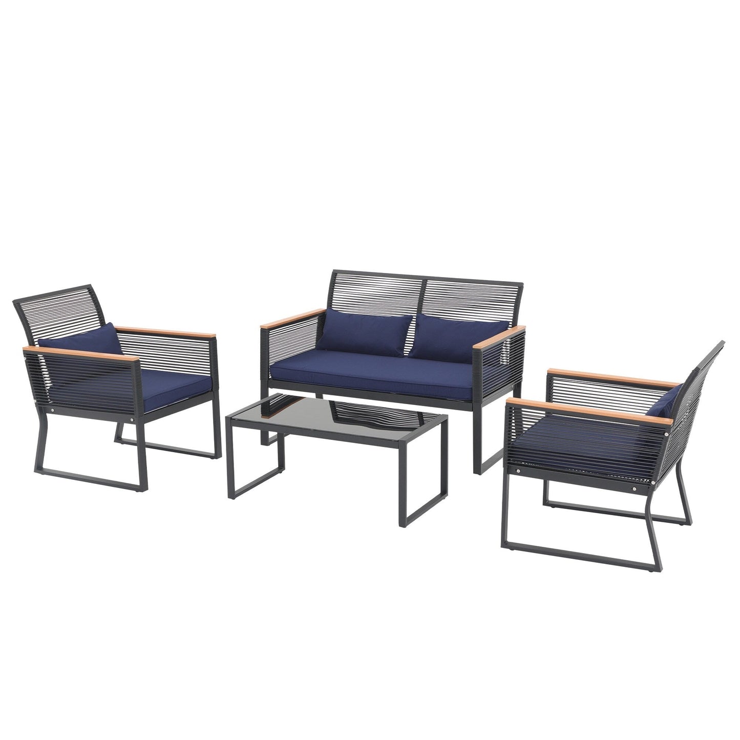 Ensemble de conversation extérieur en osier 4 pièces pour patio