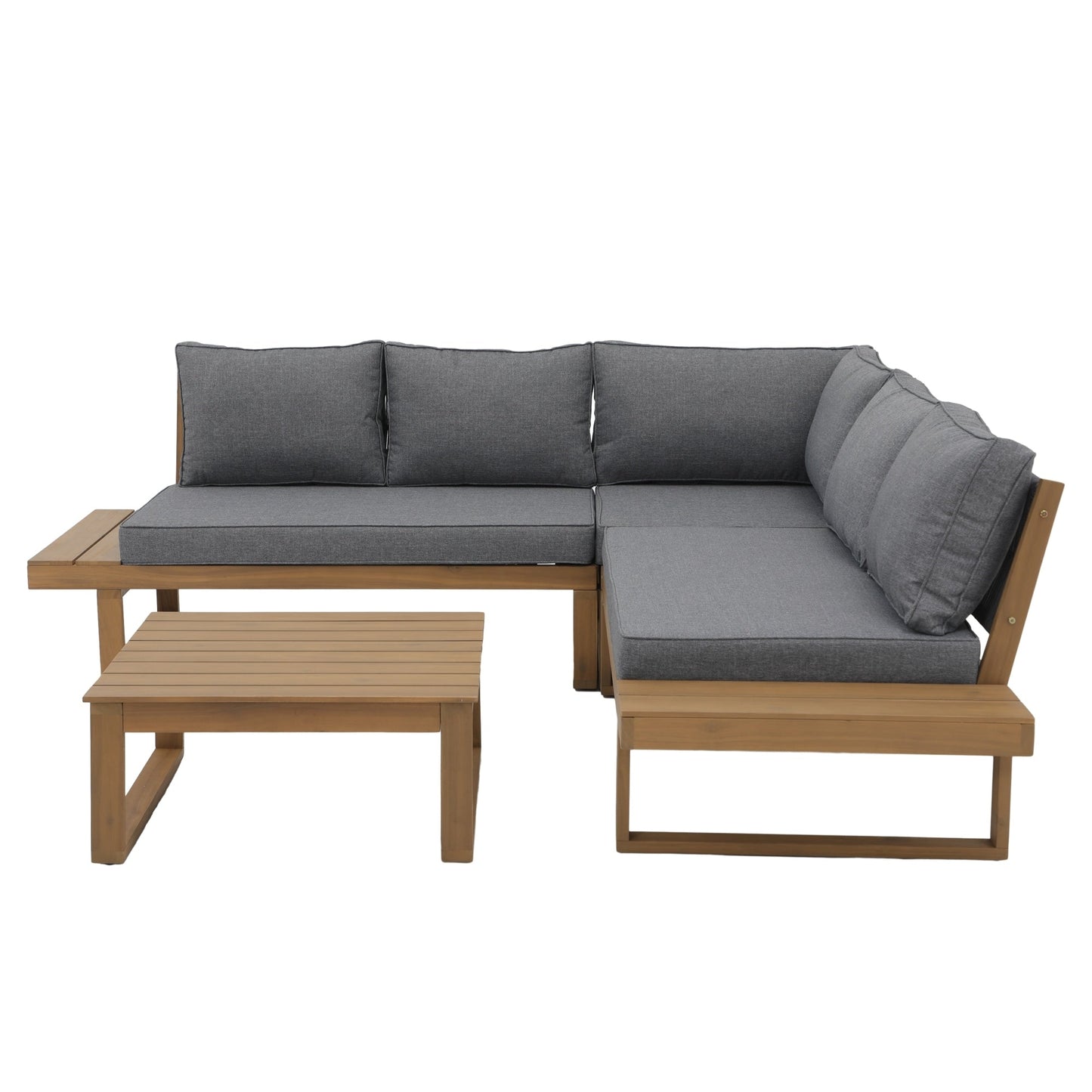 Ensemble de canapés d'extérieur sectionnels en bois d'acacia en forme de V, 4 pièces