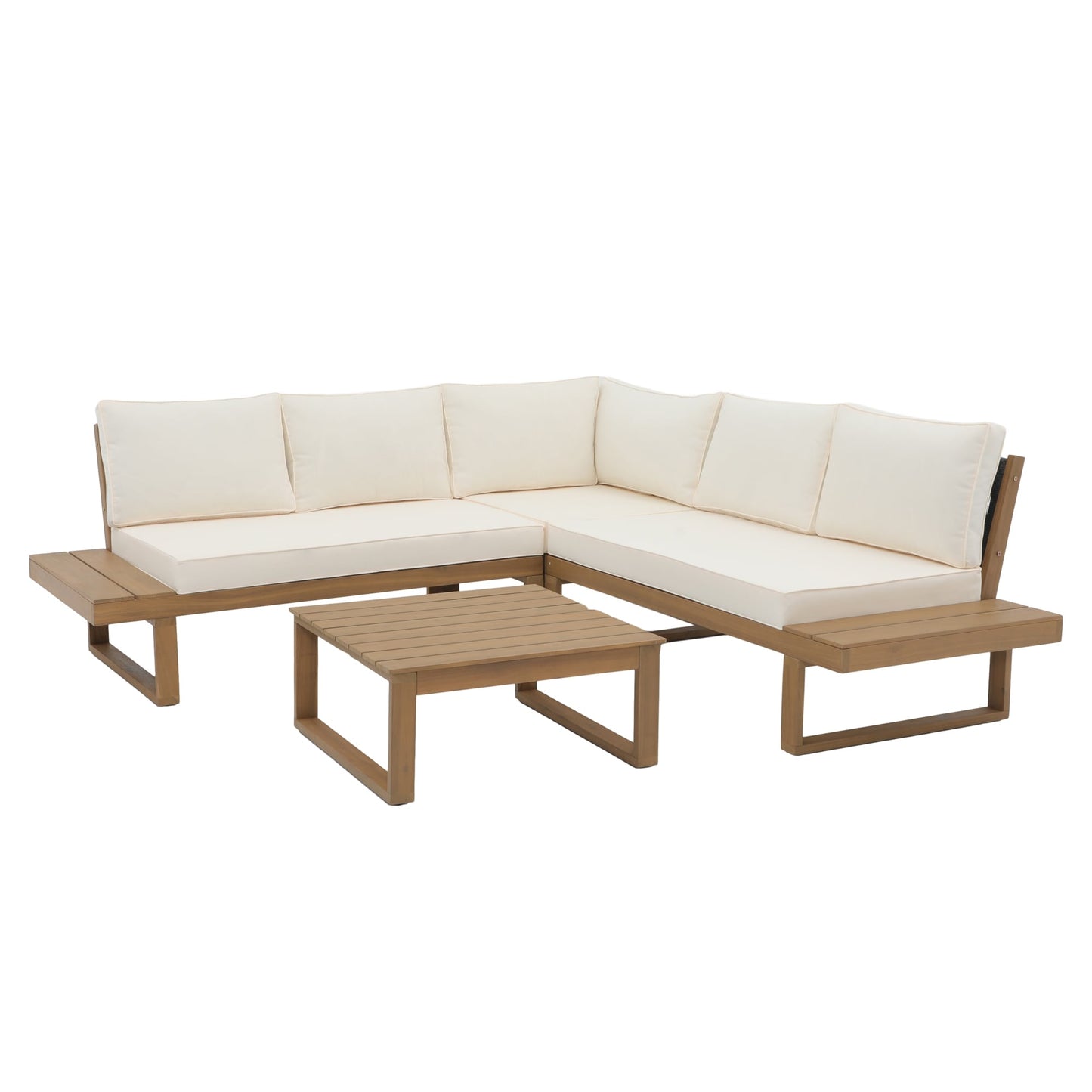 Ensemble de canapés d'extérieur sectionnels en bois d'acacia en forme de V, 4 pièces