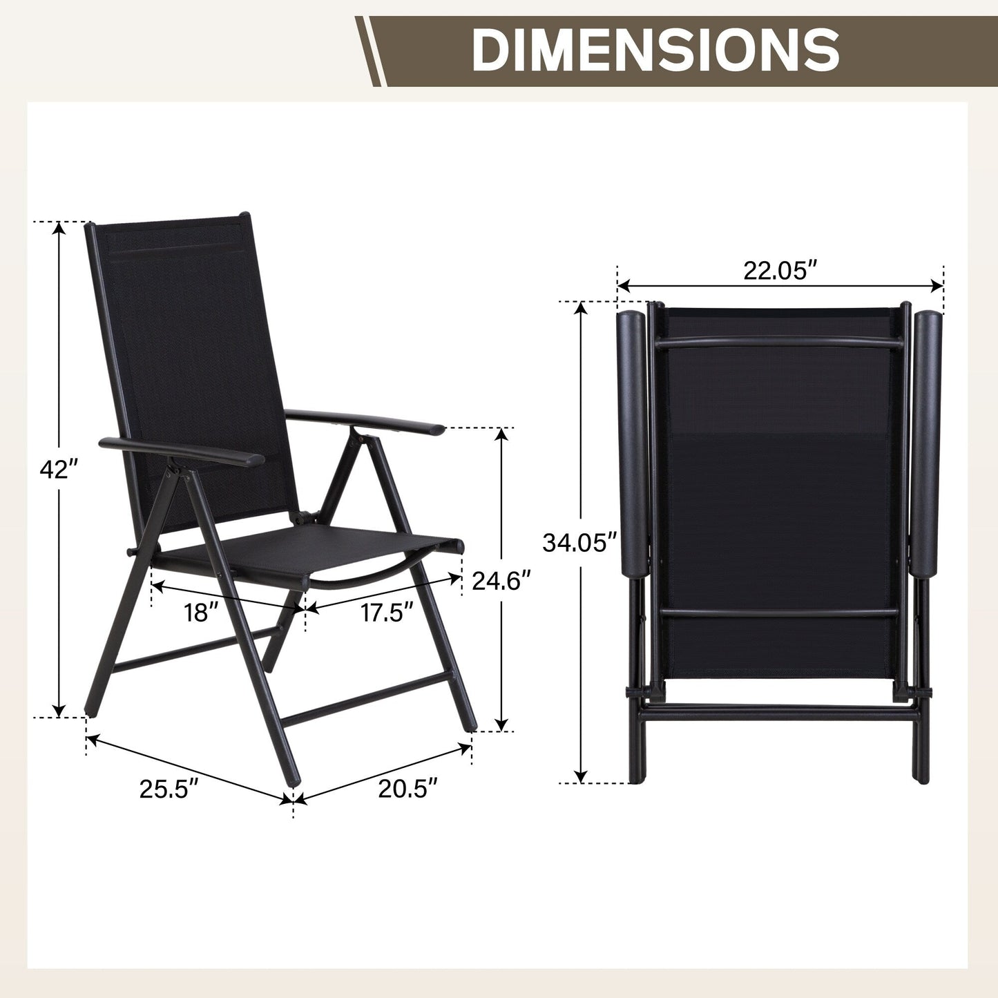 Ensemble de salle à manger d'extérieur 5/7 pièces, chaise pliante inclinable à 7 positions et table en acier avec revêtement électrolytique