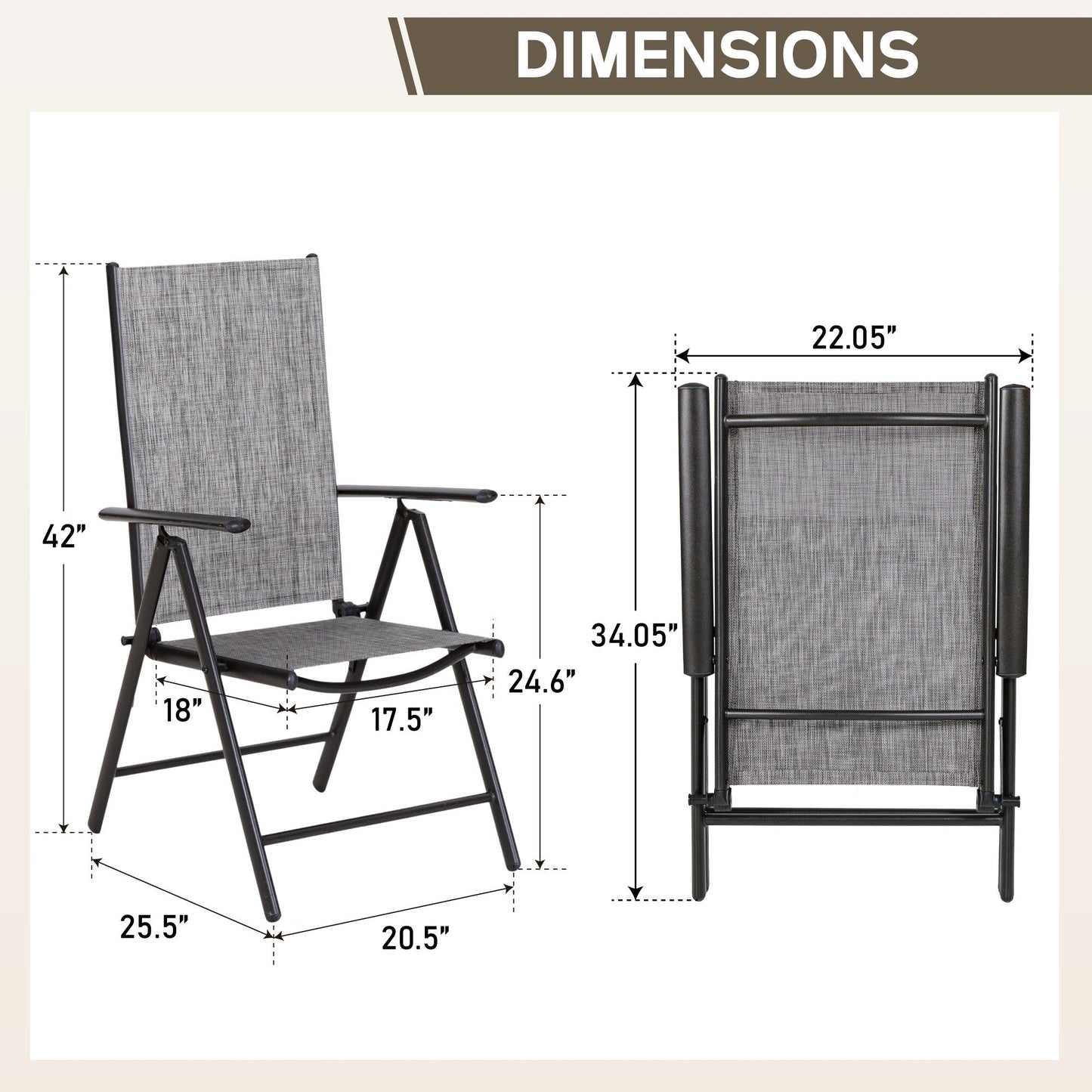 Ensemble de salle à manger d'extérieur 5/7 pièces, chaise pliante inclinable à 7 positions et table en acier avec revêtement électrolytique