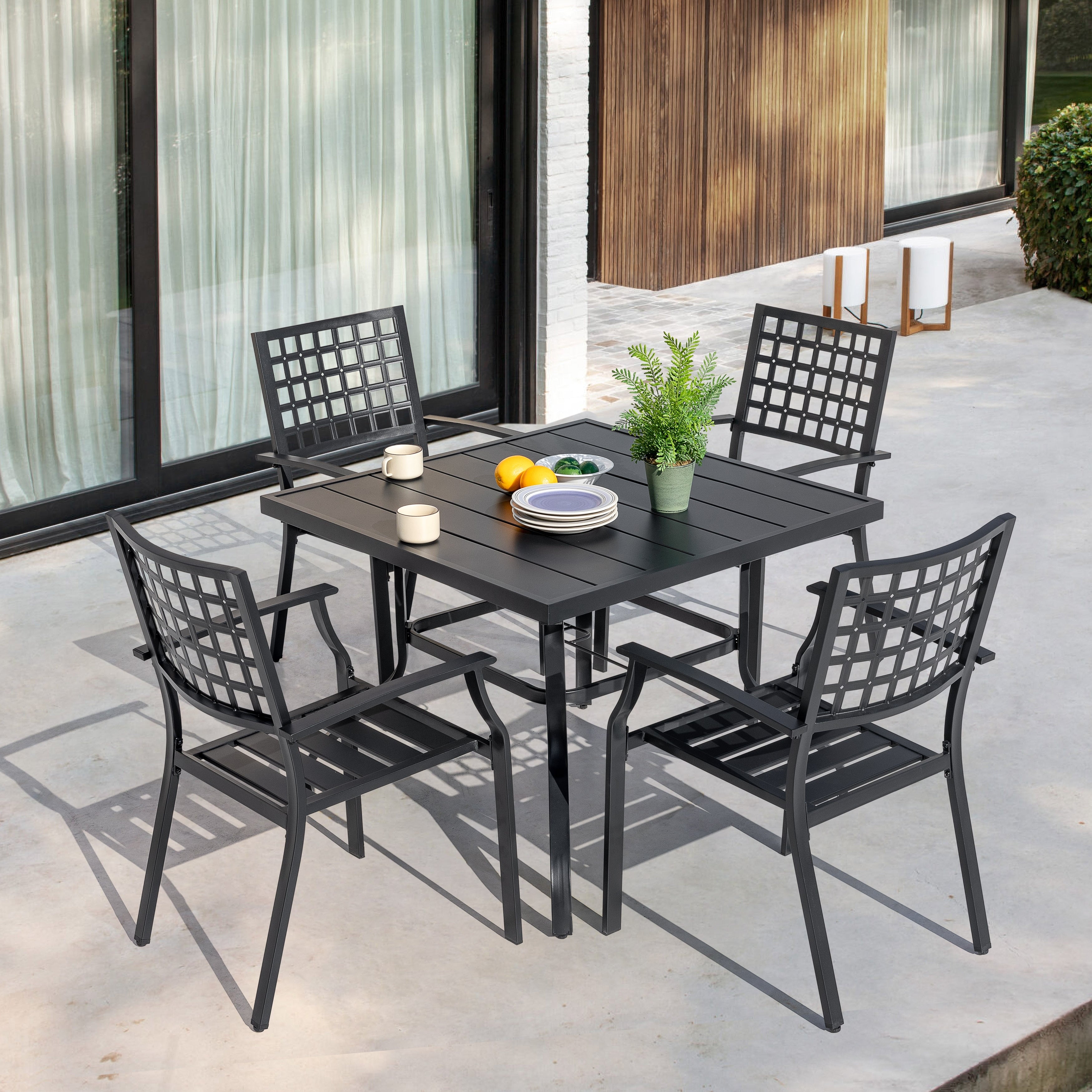 Ensemble de salle à manger d'extérieur 5 pièces avec trou pour parasol de 1,57 po