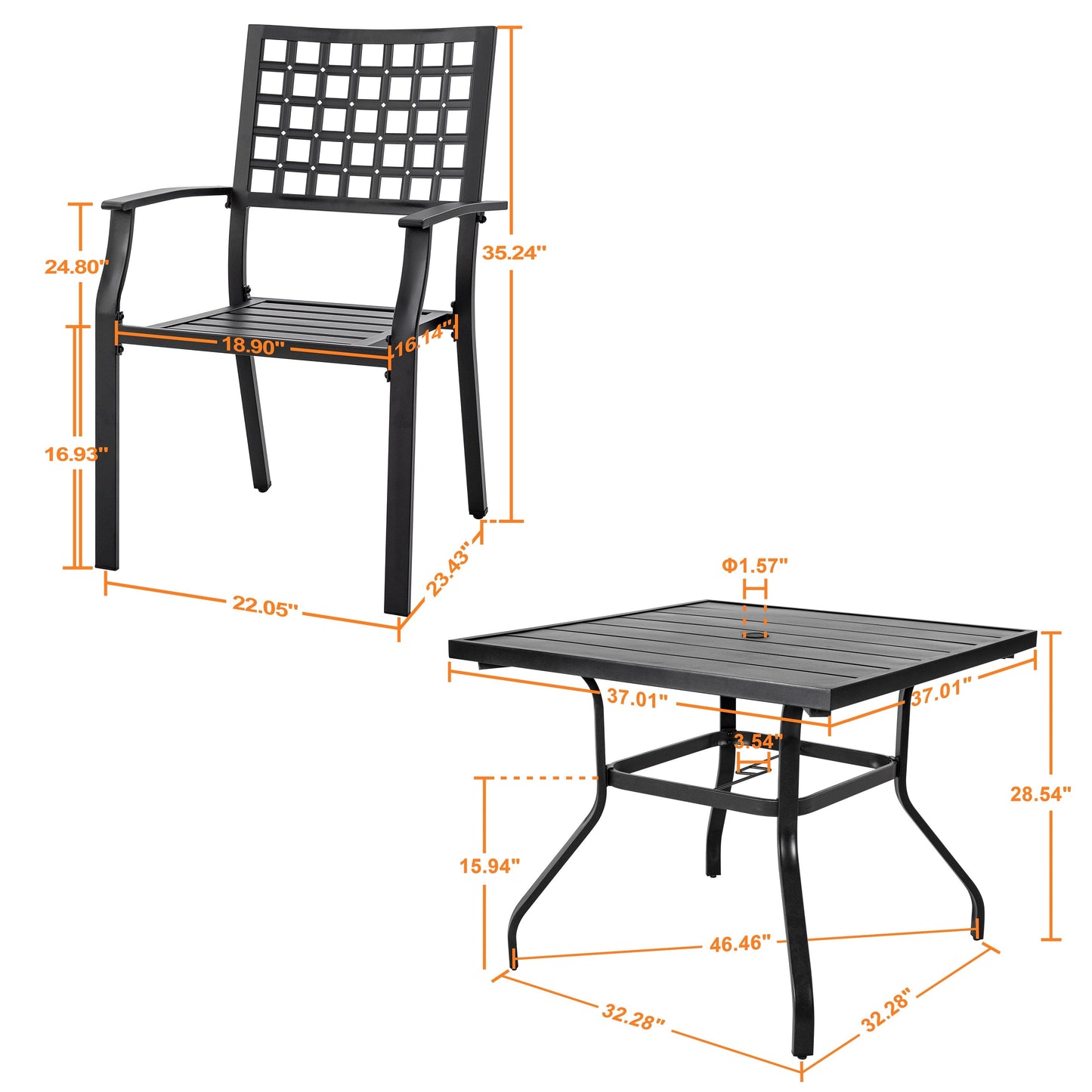 Ensemble de salle à manger d'extérieur 5 pièces avec trou pour parasol de 1,57 po