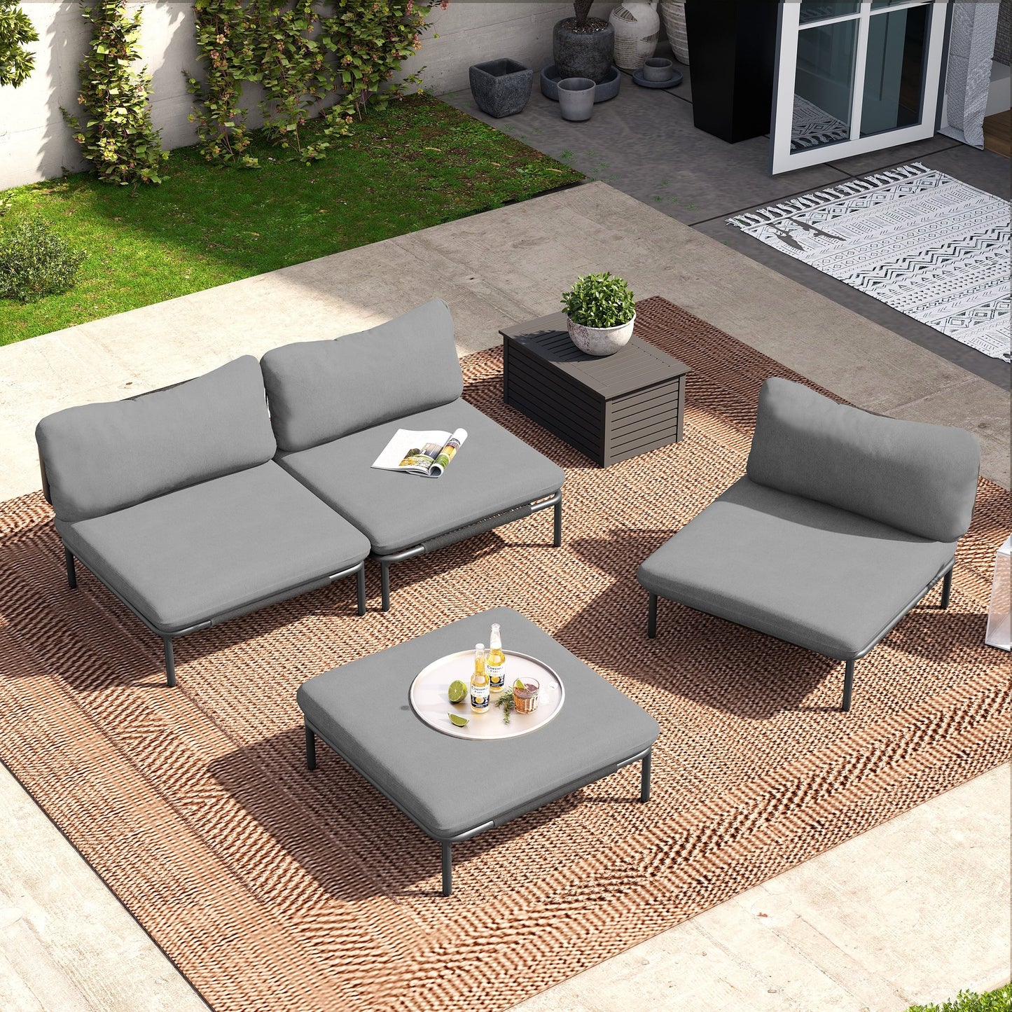 Ensemble de canapé sectionnel rembourré pour extérieur, ensemble de conversation pour meubles de patio, combinaison libre