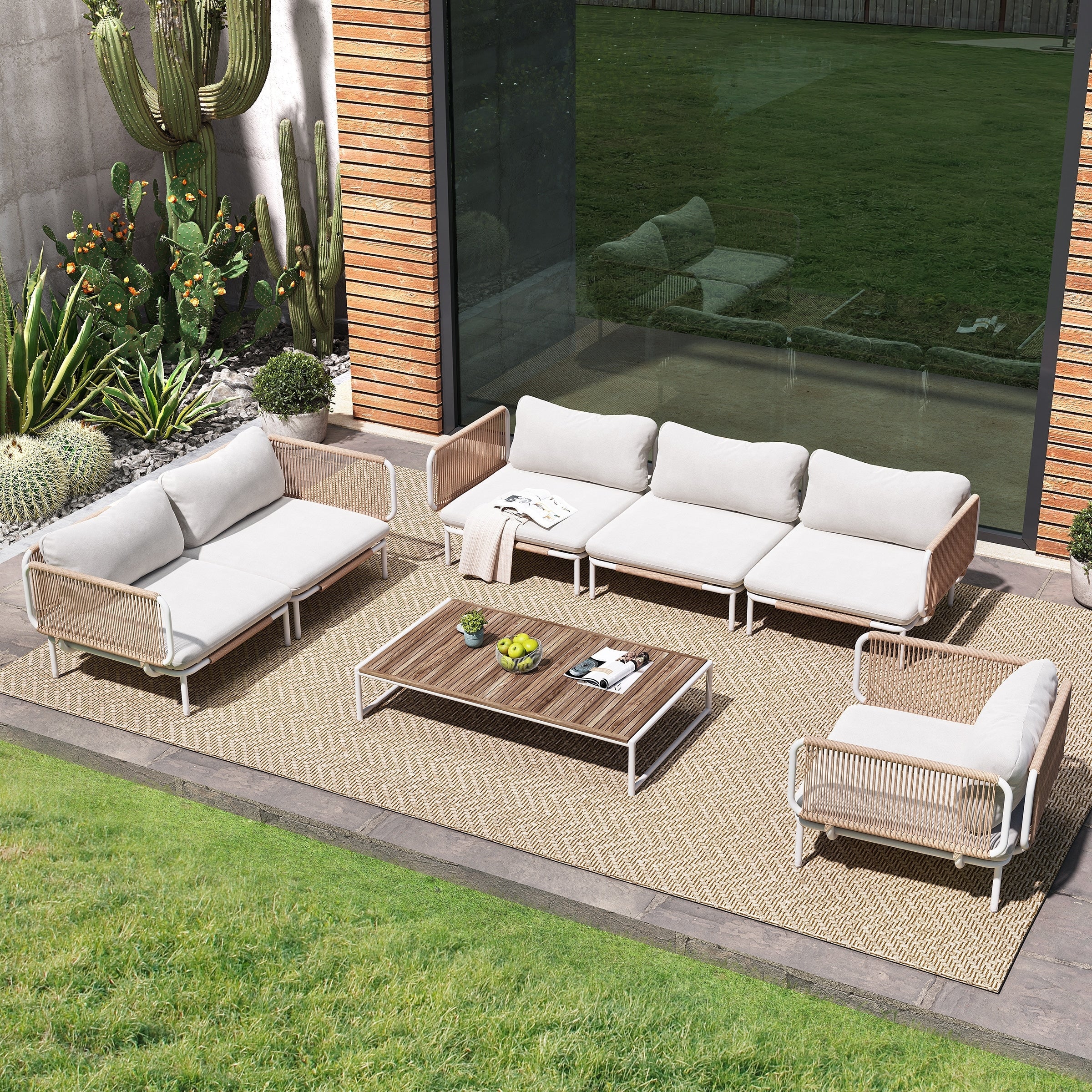 Ensemble de canapé sectionnel rembourré pour extérieur, ensemble de conversation pour meubles de patio, combinaison libre