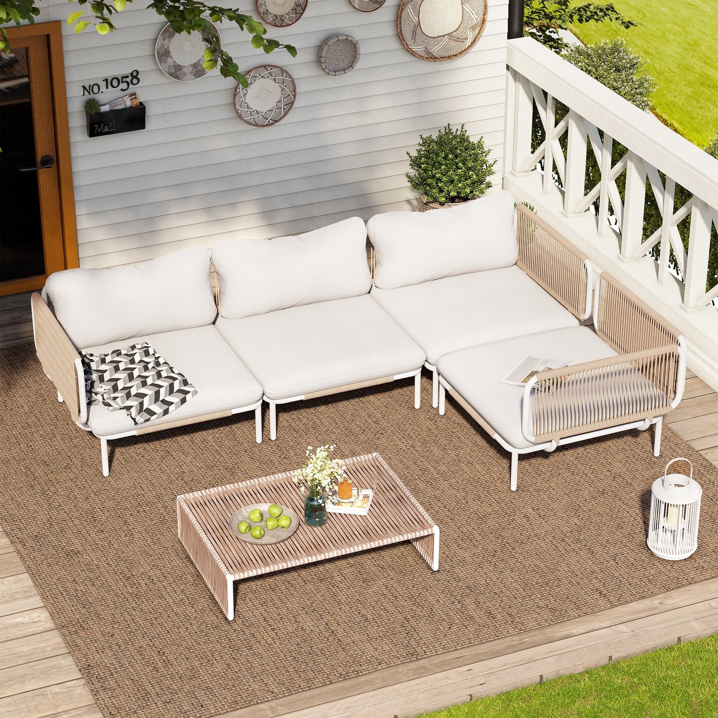 Ensemble de canapé sectionnel rembourré pour extérieur, ensemble de conversation pour meubles de patio, combinaison libre