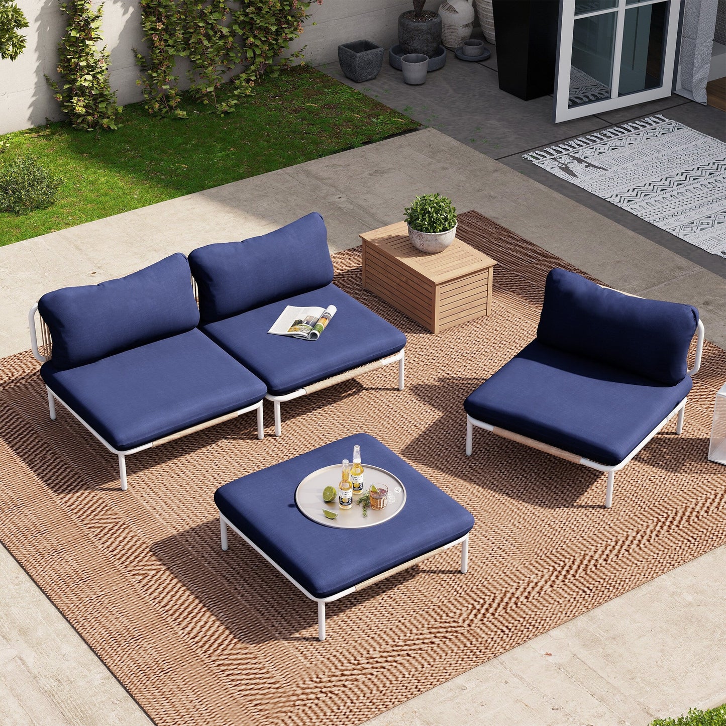 Ensemble de canapé sectionnel rembourré pour extérieur, ensemble de conversation pour meubles de patio, combinaison libre