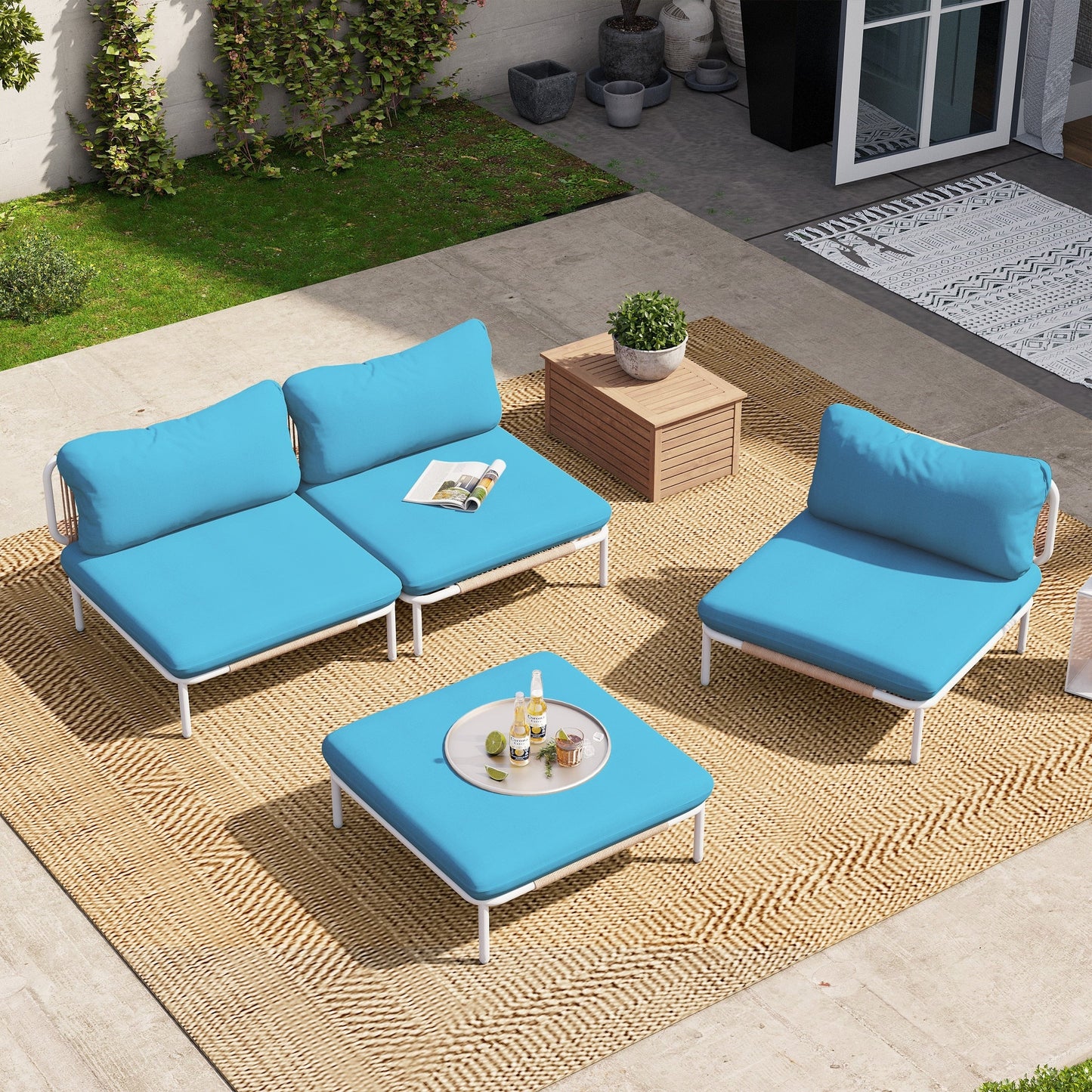 Ensemble de canapé sectionnel rembourré pour extérieur, ensemble de conversation pour meubles de patio, combinaison libre
