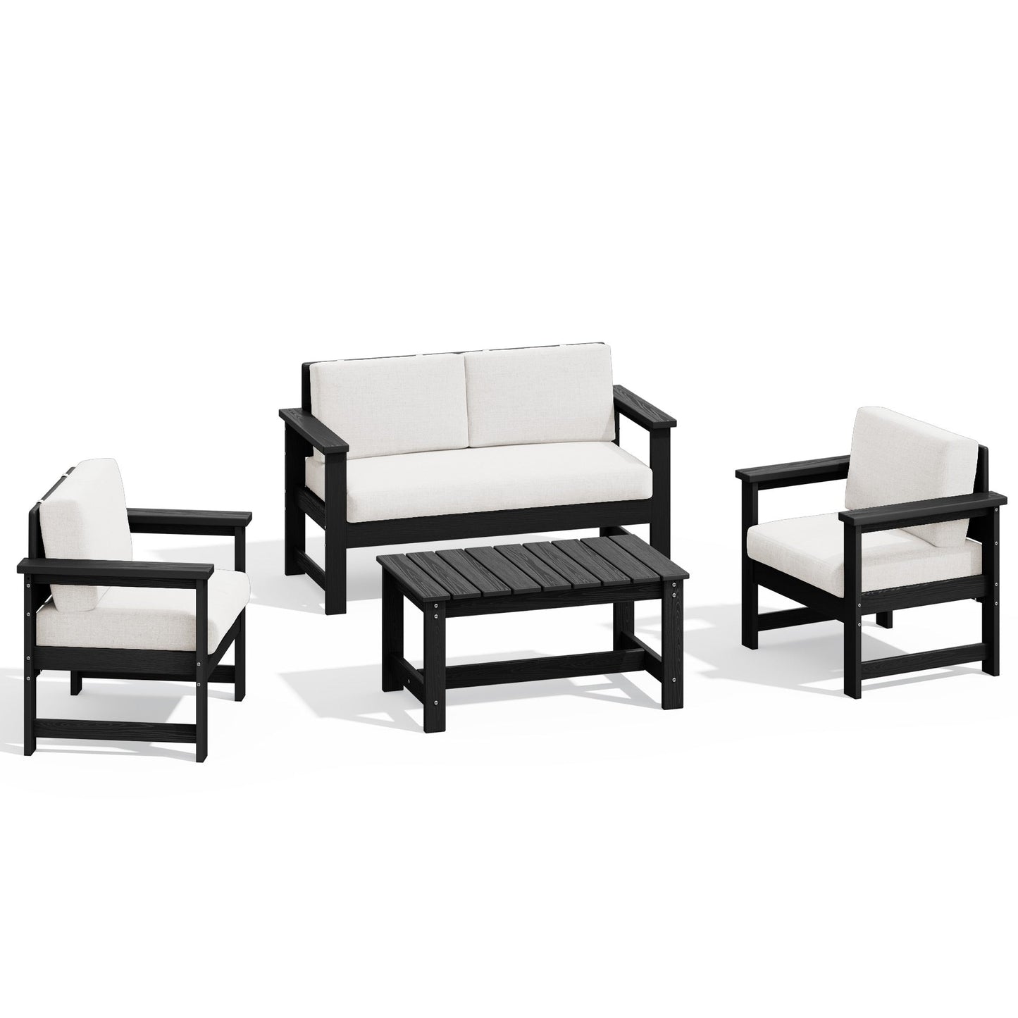 Ensemble de canapé et table sectionnels en PEHD pour patio extérieur, coussins amovibles inclus, une causeuse et deux canapés simples