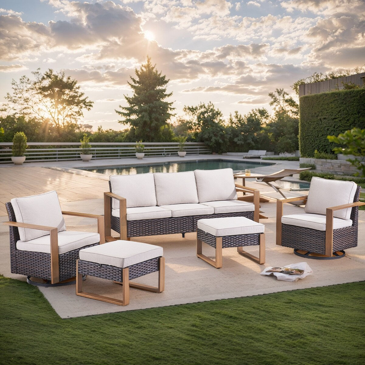 Ensemble de canapés et fauteuils pivotants d'extérieur Gymojoy - Marron