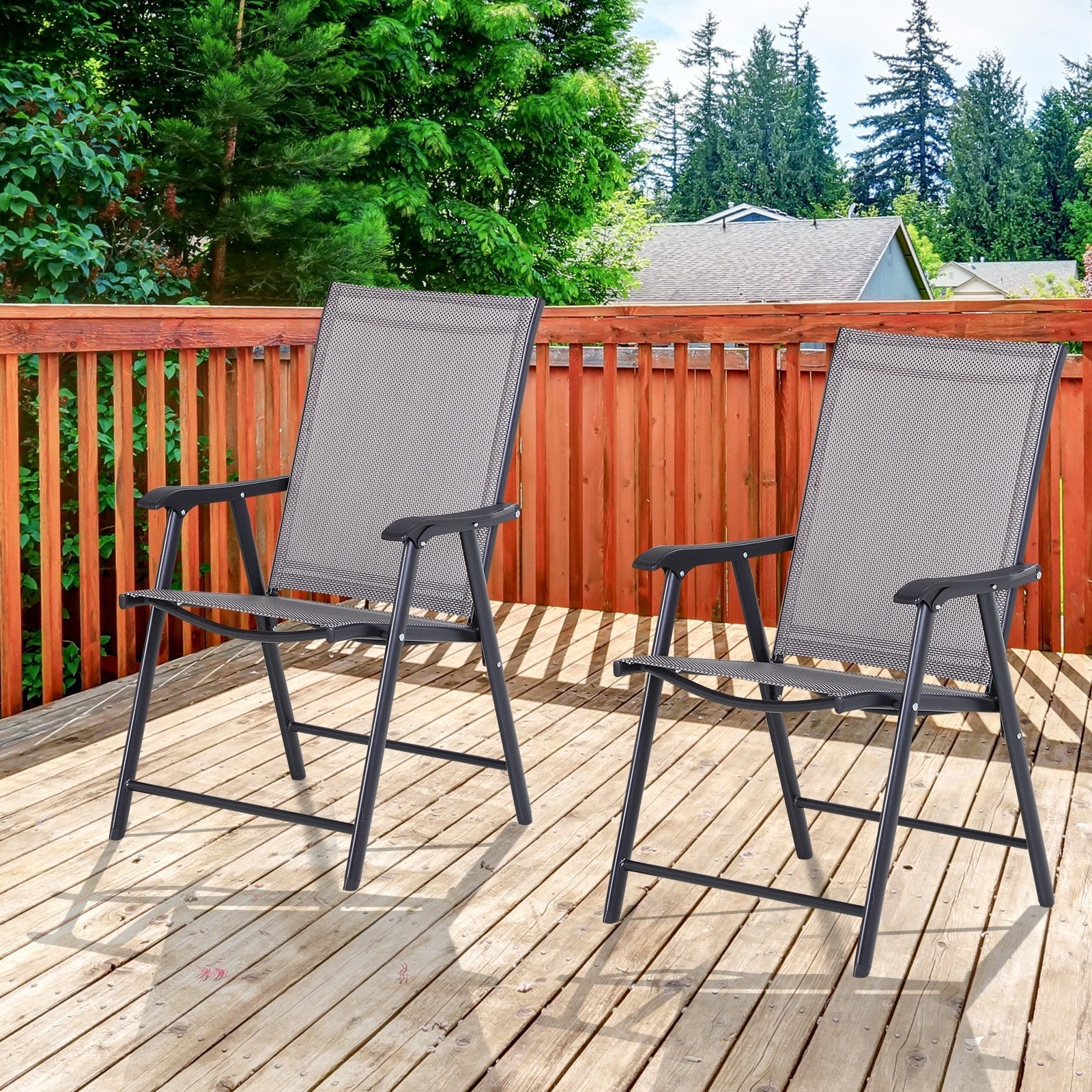 Chaises de patio pliantes grises Podena (lot de 2) par Havenside Home