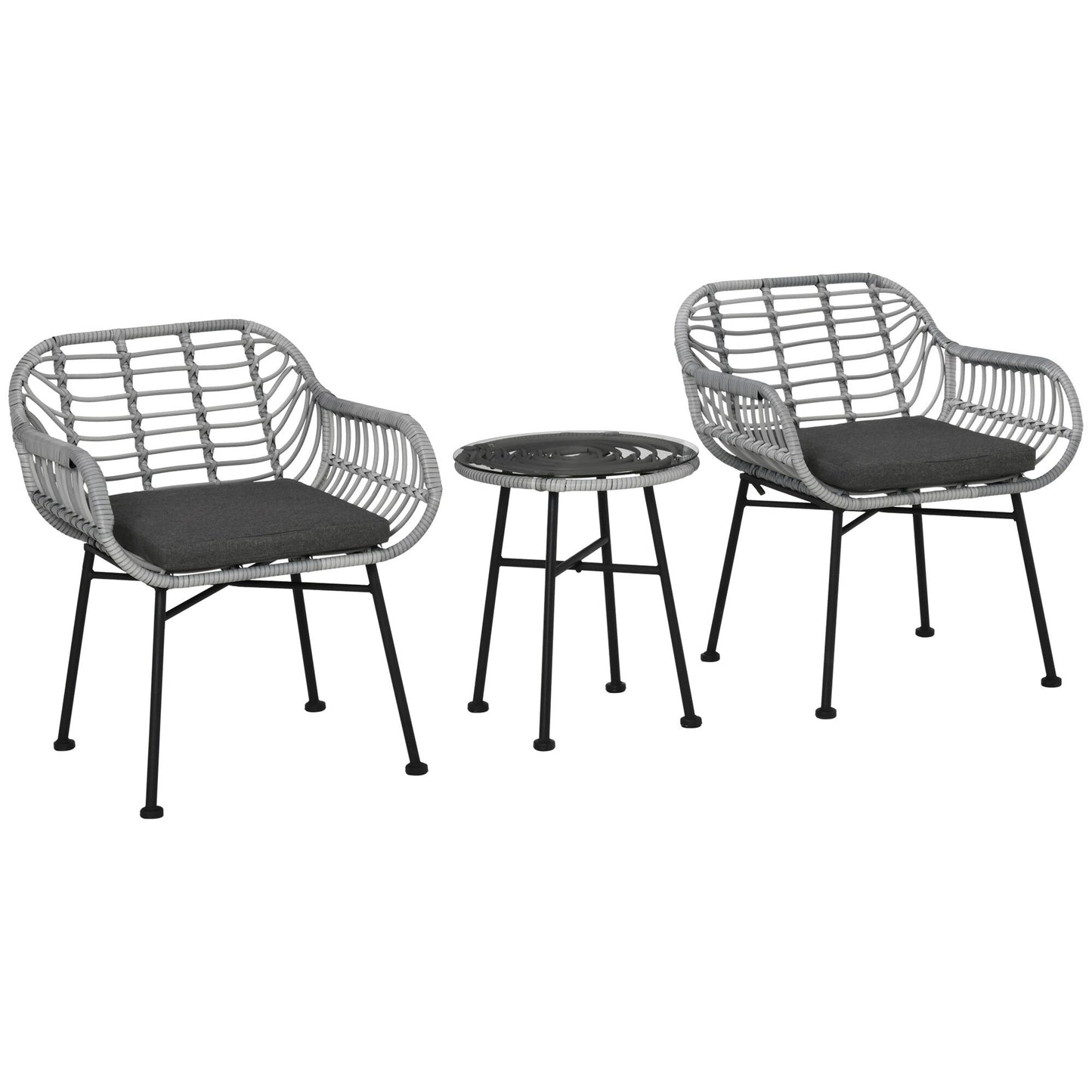 Ensemble bistrot Outsunny 3 pièces en rotin synthétique pour patio, salon de jardin rond en osier tressé, ensemble de meubles de conversation