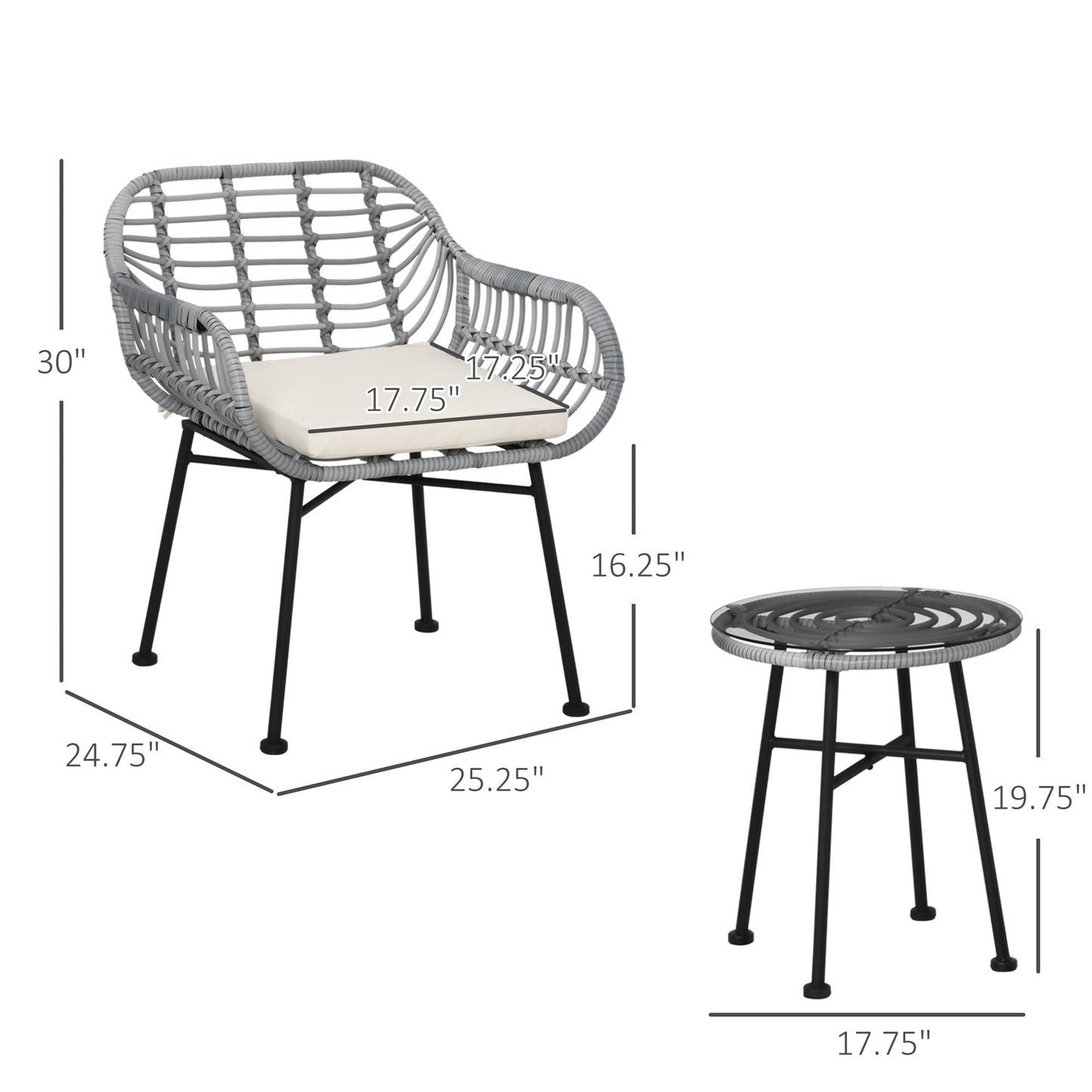 Ensemble bistrot Outsunny 3 pièces en rotin synthétique pour patio, salon de jardin rond en osier tressé, ensemble de meubles de conversation
